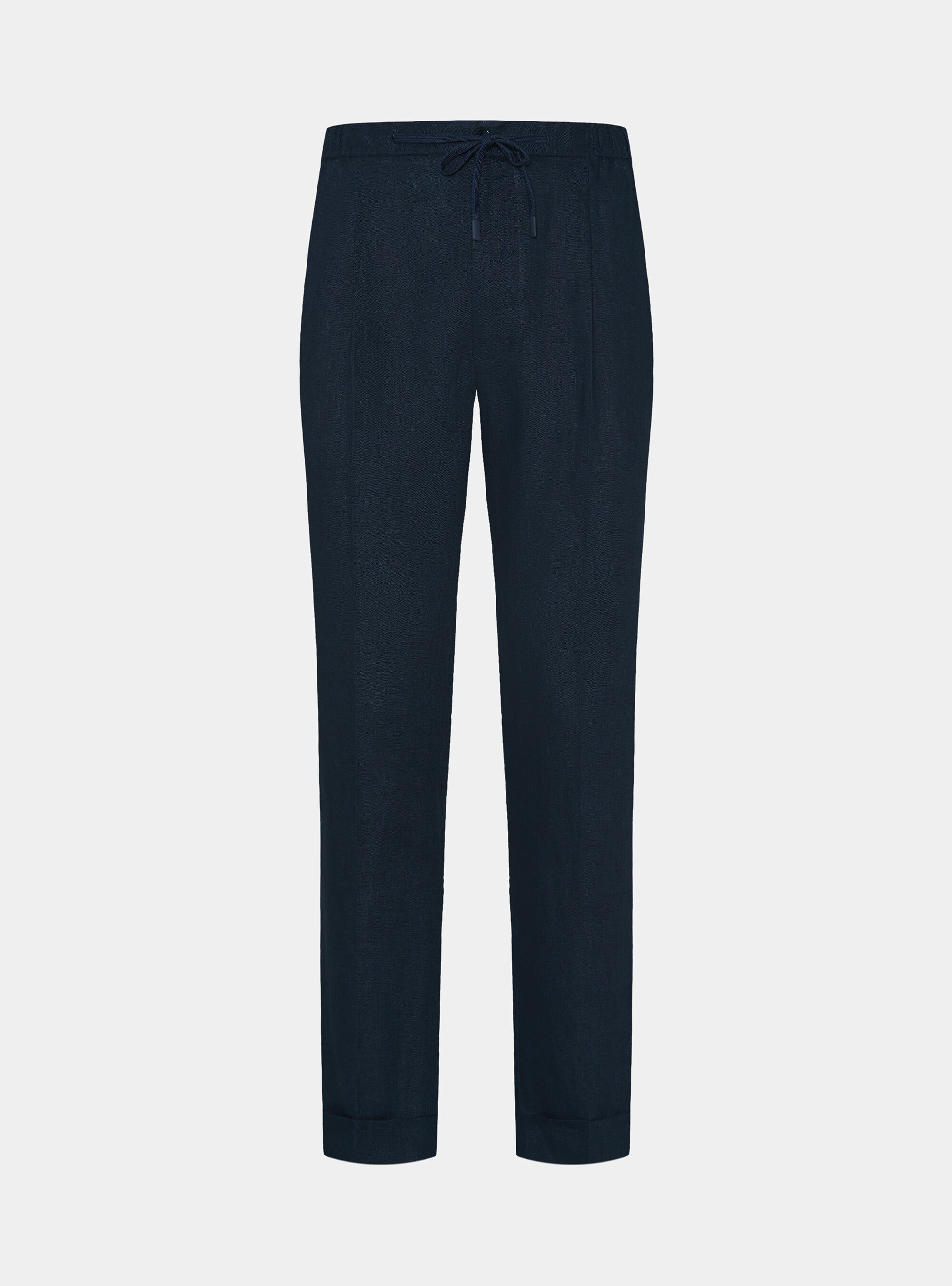 Pantaloni in puro lino con pince e coulisse, BLU NAVY
