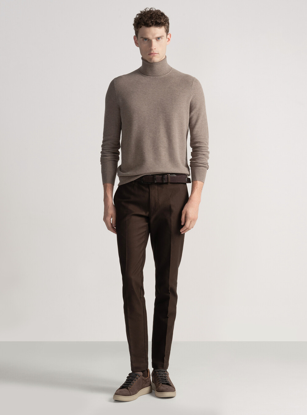 Pantaloni chino slim fit in cotone armaturato, MARRONE Pantaloni chino slim fit in cotone armaturato