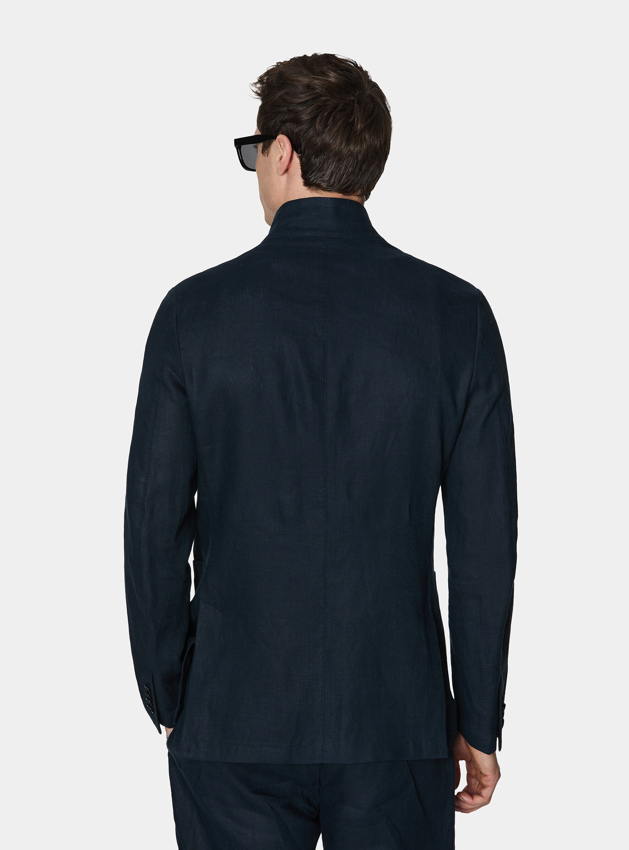 Korean blazer in pure linen, NAVY BLUE