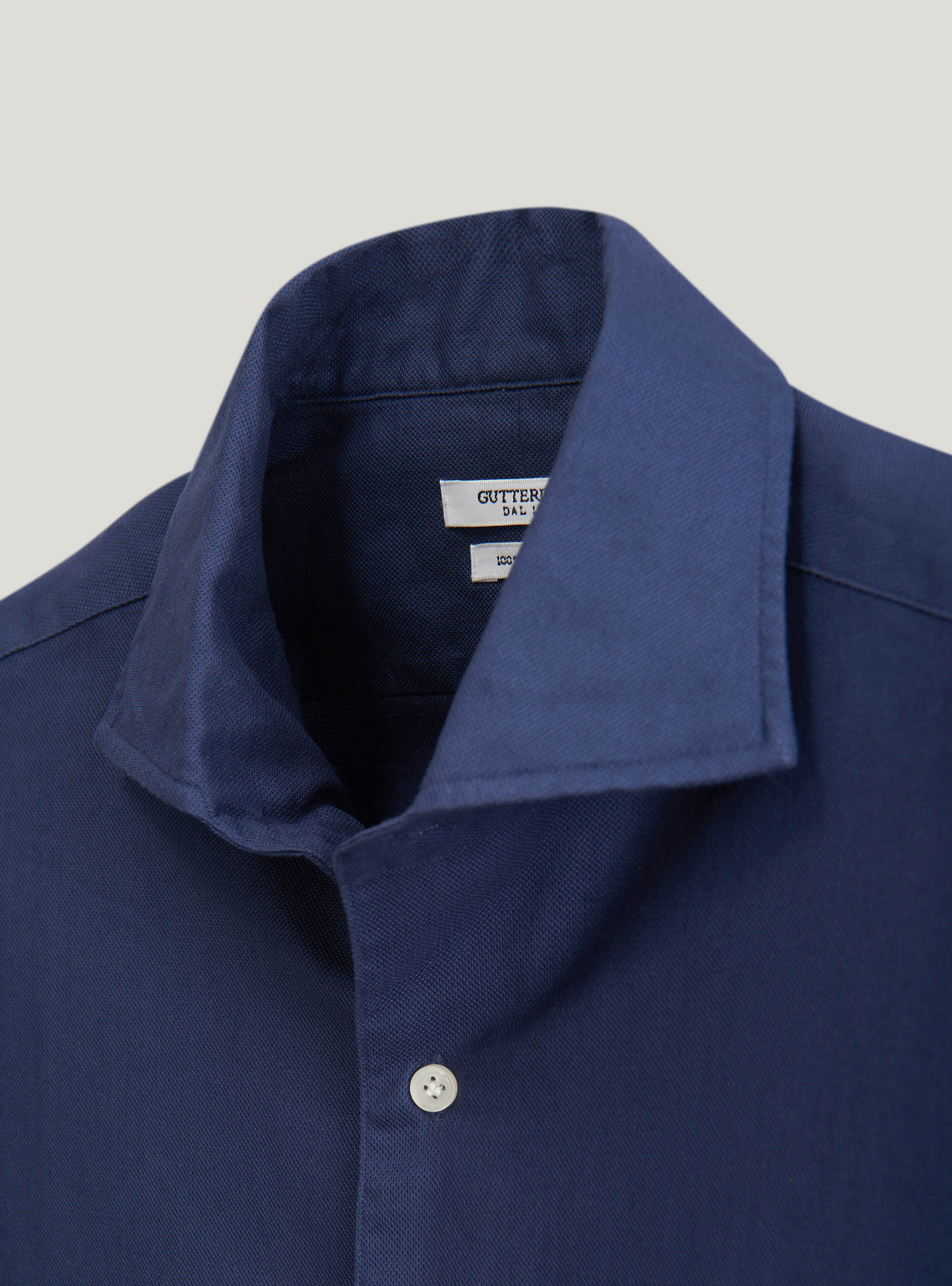 Camicia in piquet di cotone tinto in capo, BLU NAVY