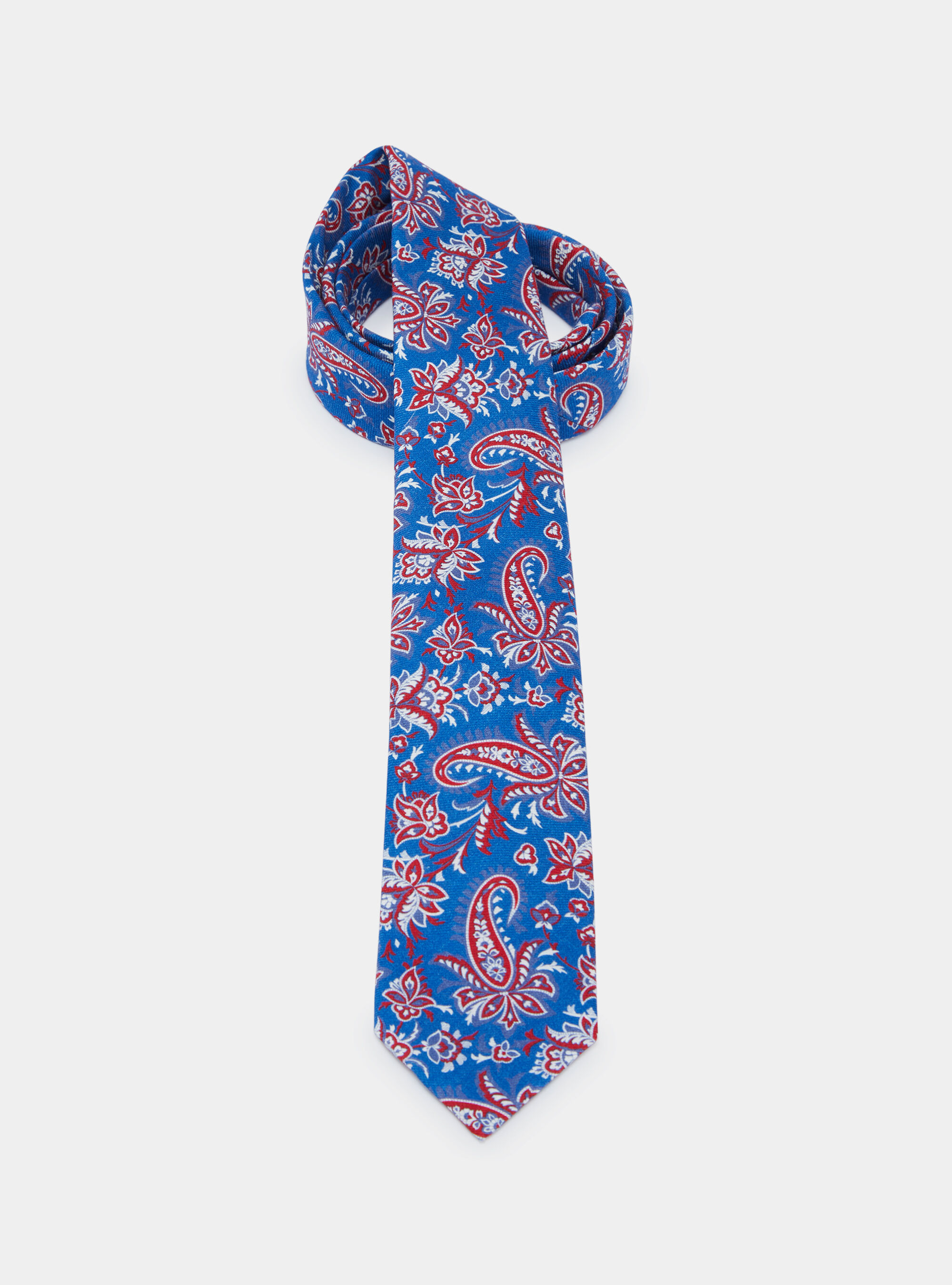 Cravatta floreale in lana stampata, BLU