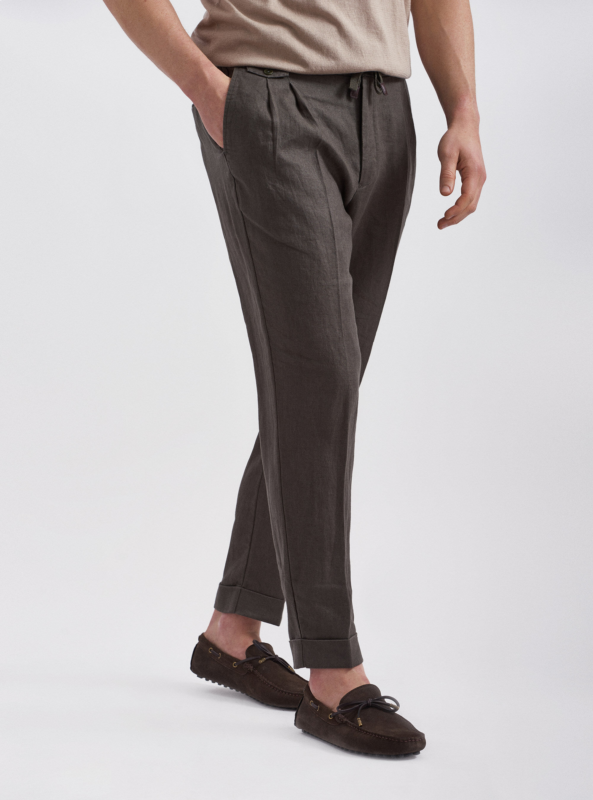 Linen trousers with drawstring