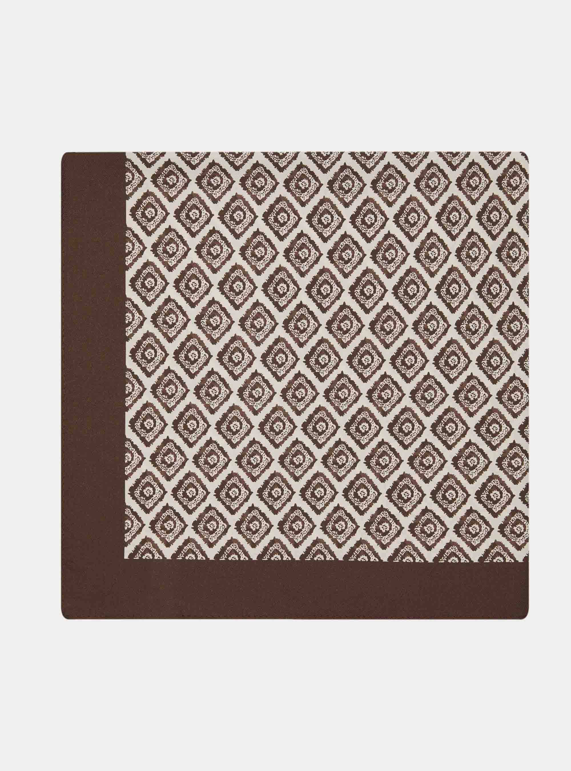 Foulard stampato in seta fantasia geometrica, BROWN
