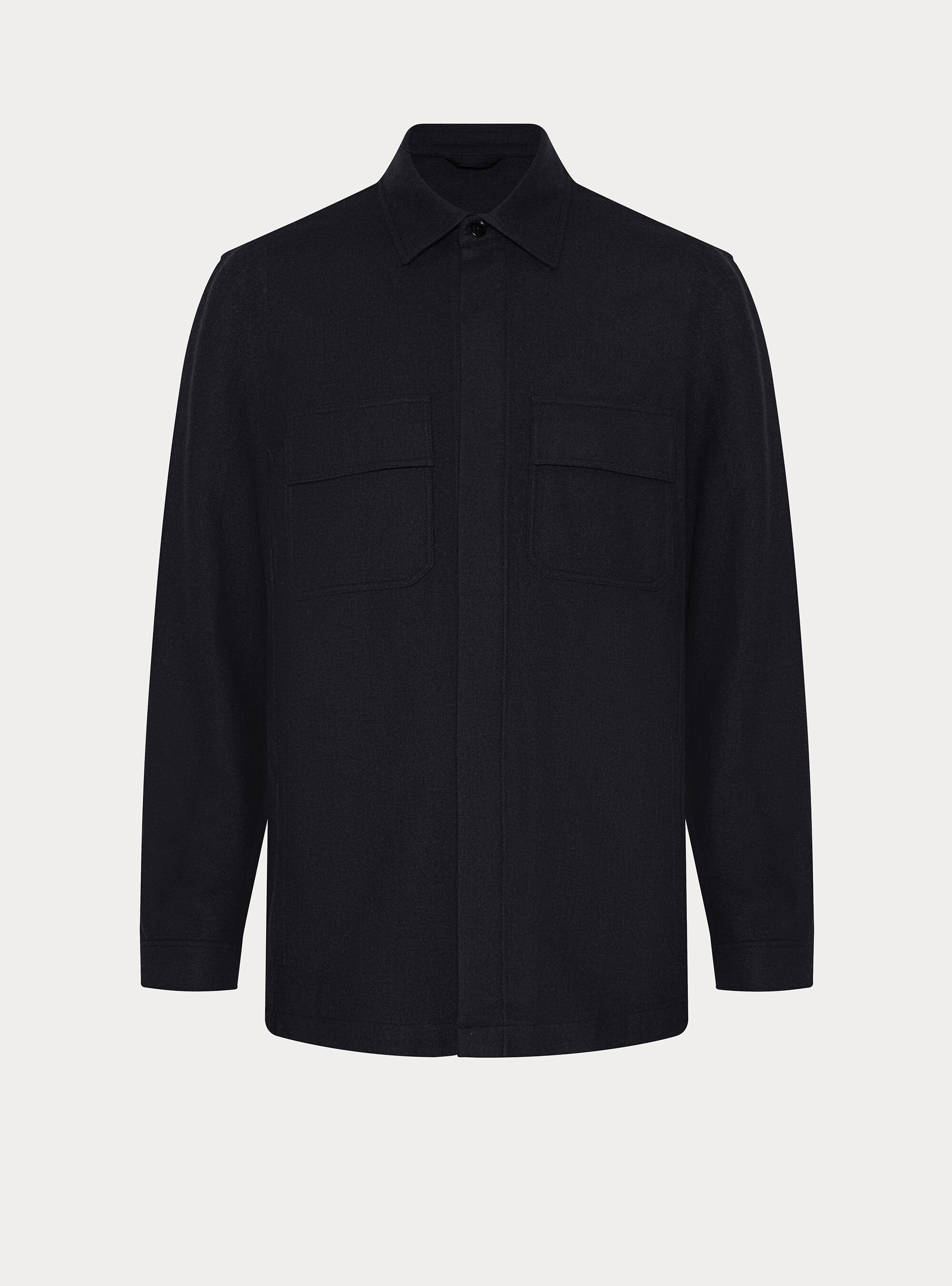 Lightweight wool blend flannel overshirt, NAVY
