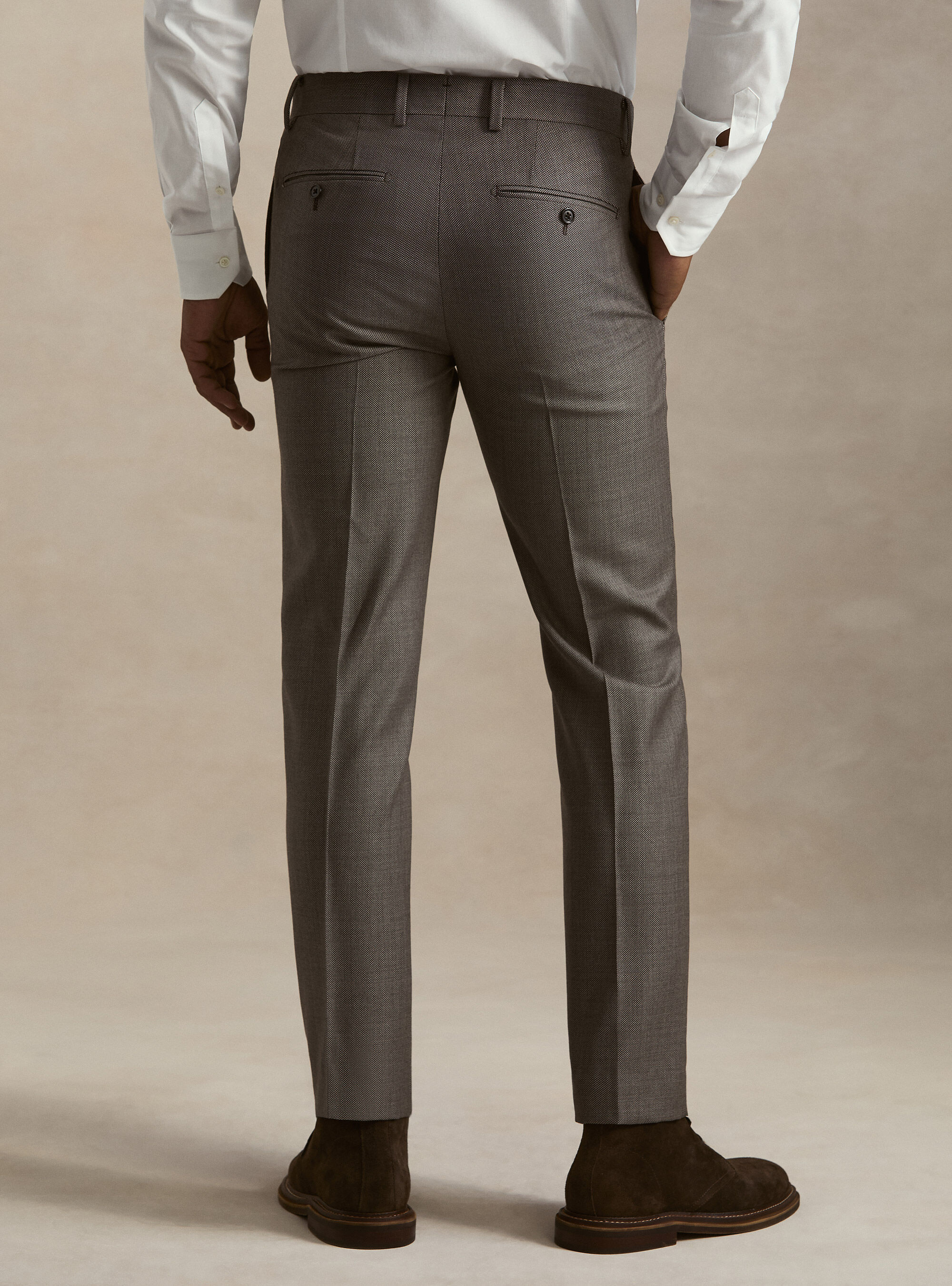 Pantaloni per abito in pura lana occhio di pernice Vitale Barberis Canonico, MARRONE 0508C