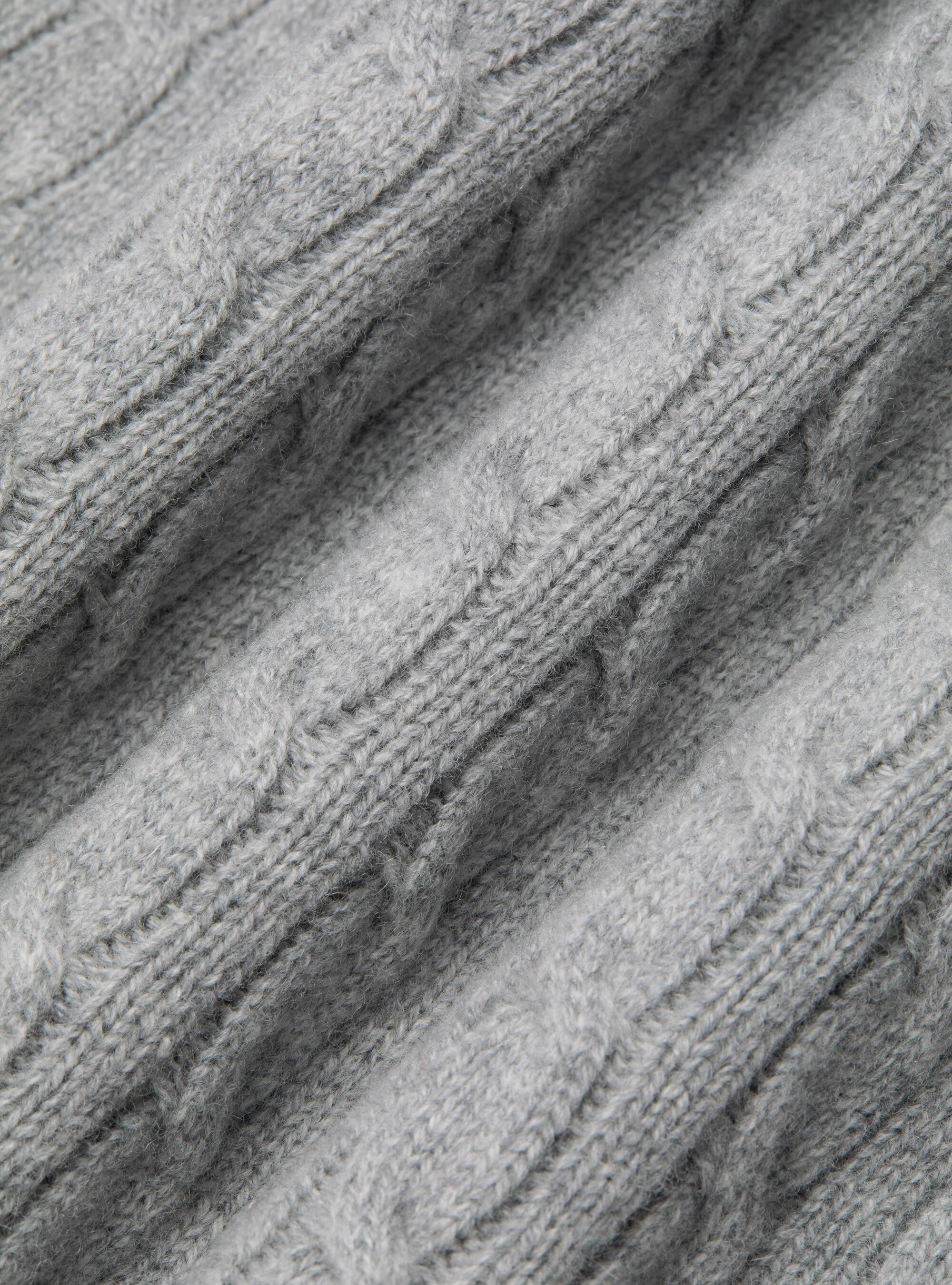 Maglia girocollo con treccia in lana e cashmere, GRIGIO MELANGE 0151C