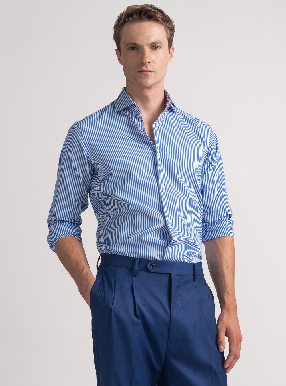 Striped cotton poplin shirt, LIGHT BLUE Striped cotton poplin shirt