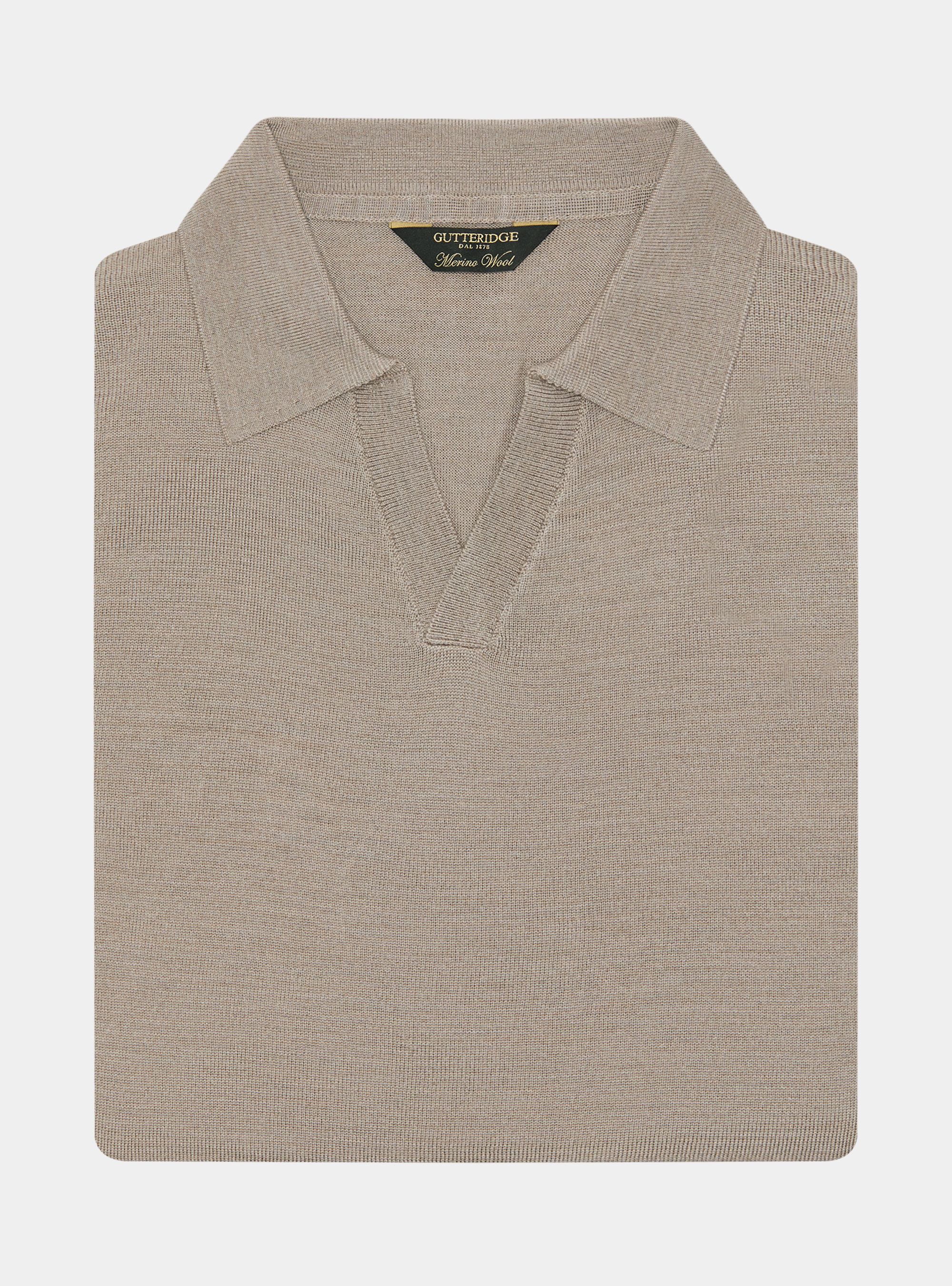 Polo collo senza bottoni in maglia lana merino, FANGO 0555C