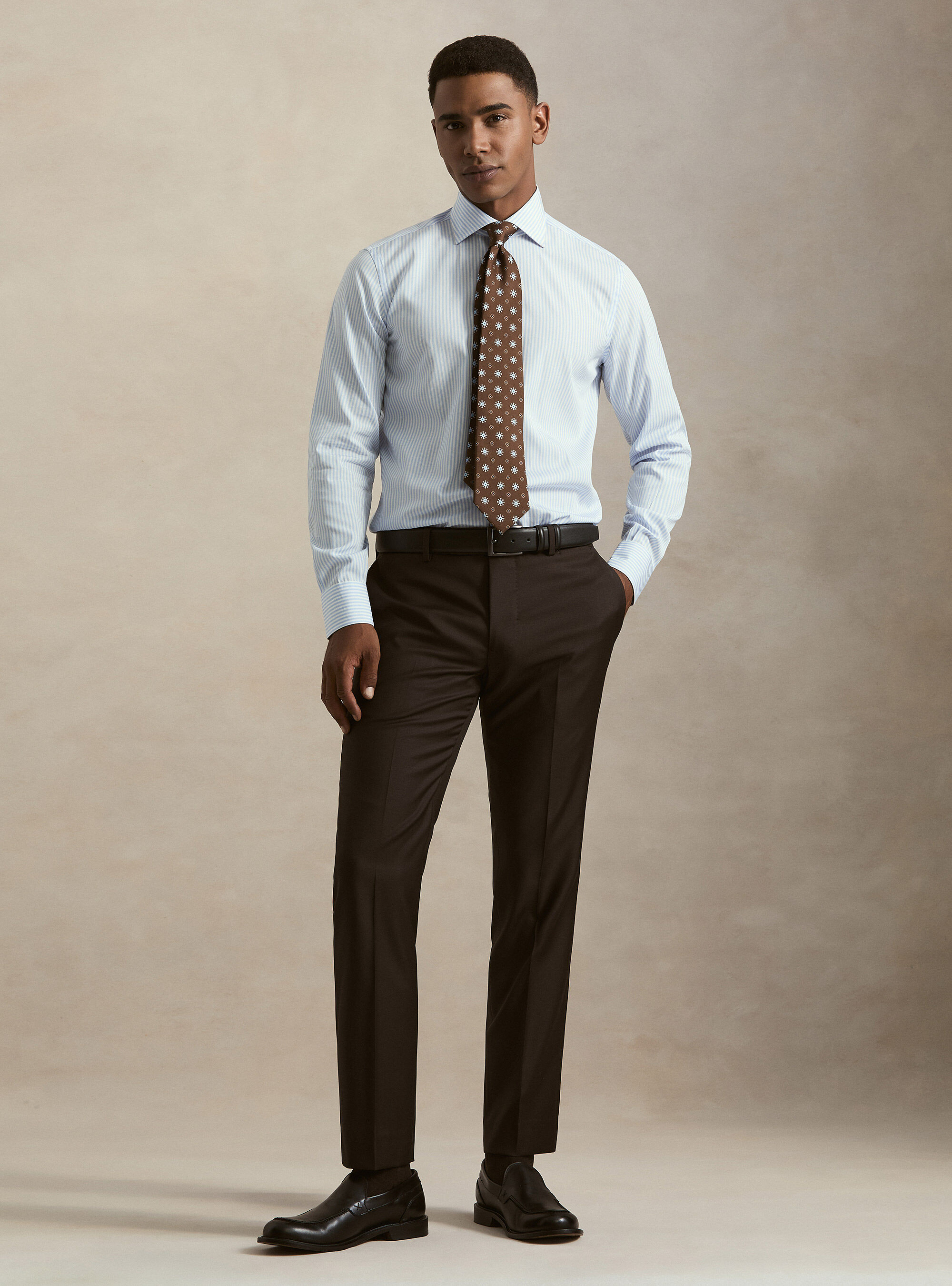Camicia rigata cotone popeline collo semifrancese
