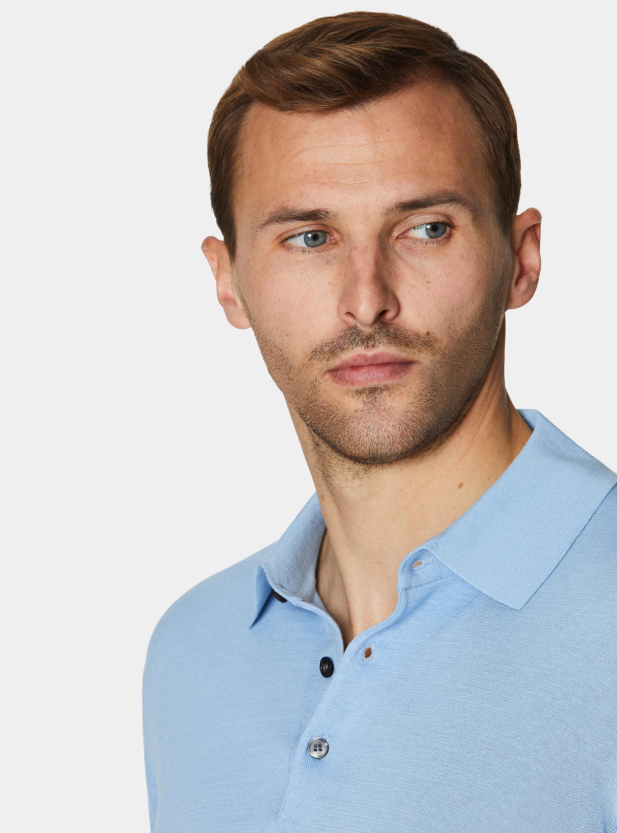 Cotton and silk polo shirt, 0266C AZZURRO