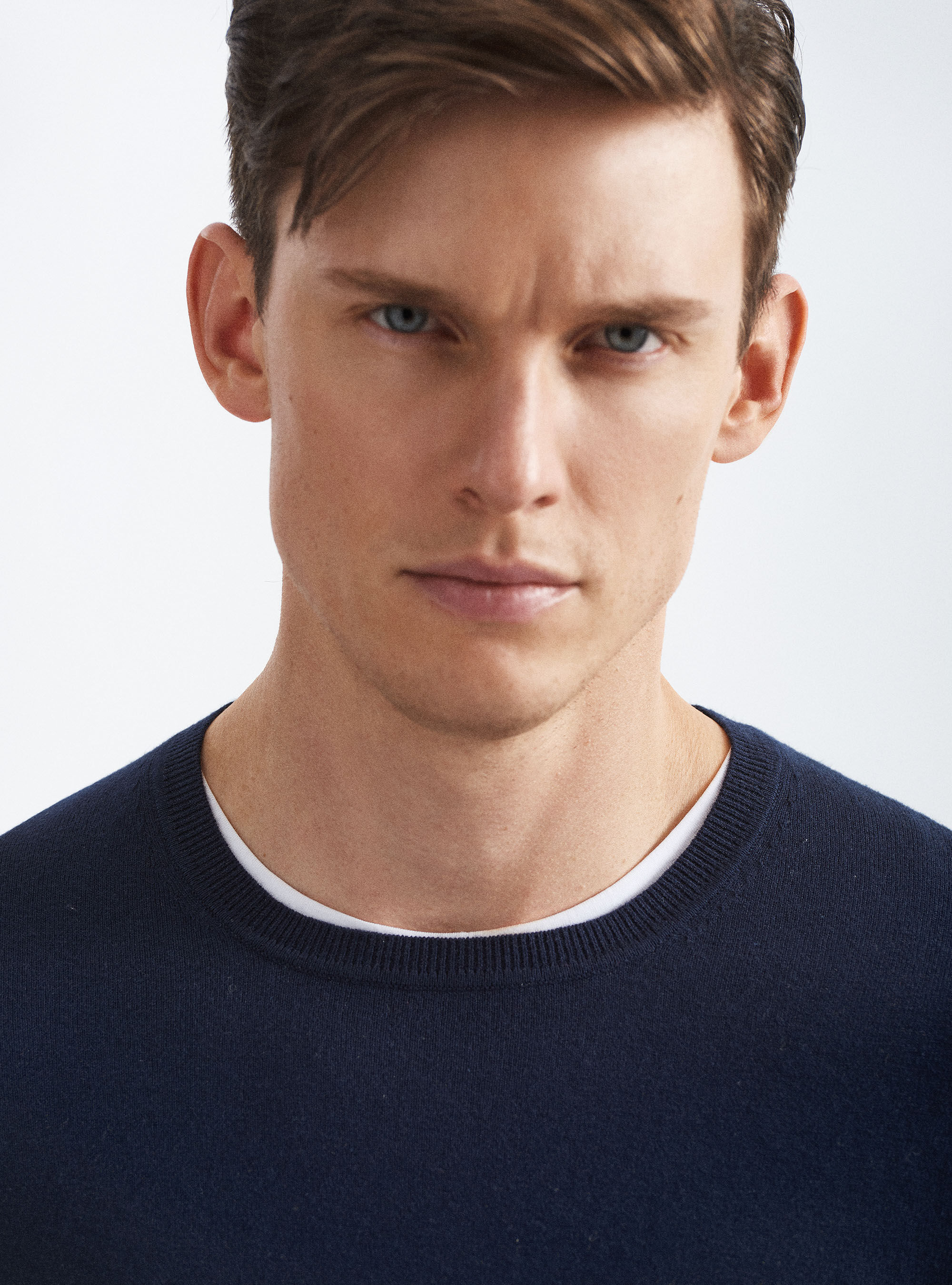 Maglia girocollo in cotone seta e cashmere, BLU NAVY