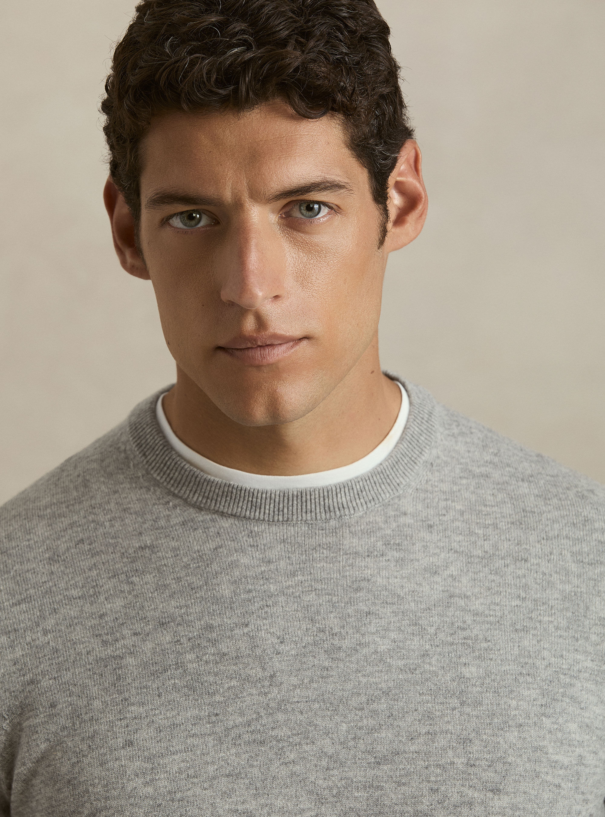 Girocollo in maglia in lana poliammide cashmere, LIGHT GREY MELANGE