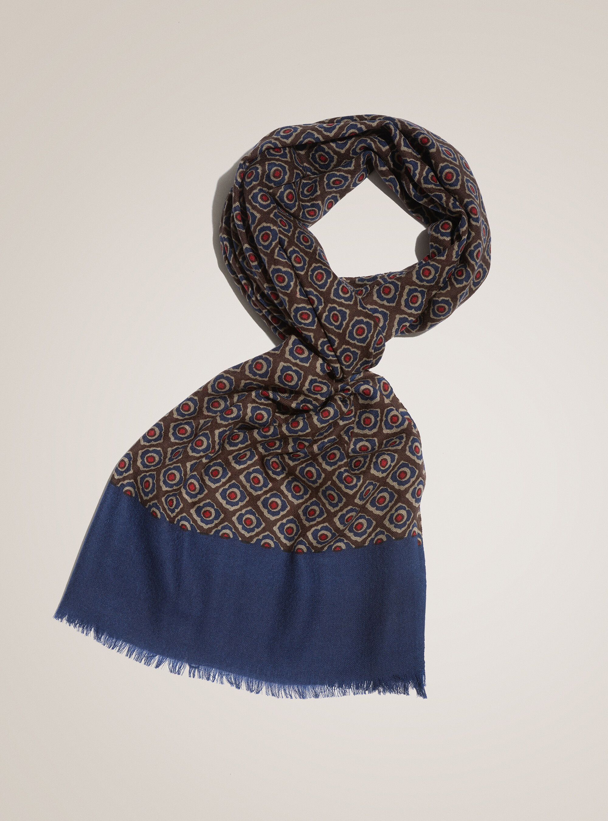 Sciarpa 100% lana a fantasia geometrica, MARRONE