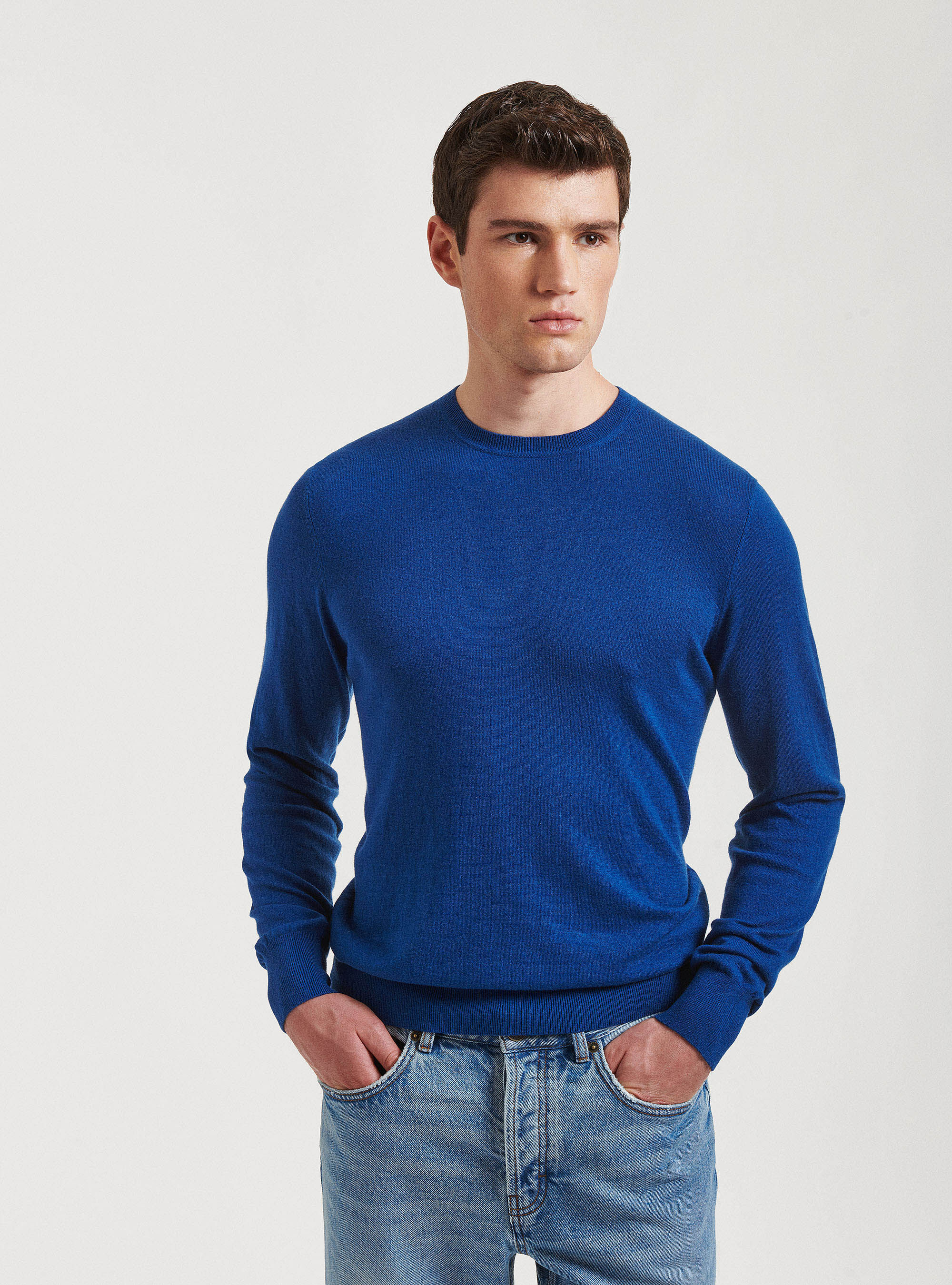 Maglia girocollo in cotone seta e cashmere