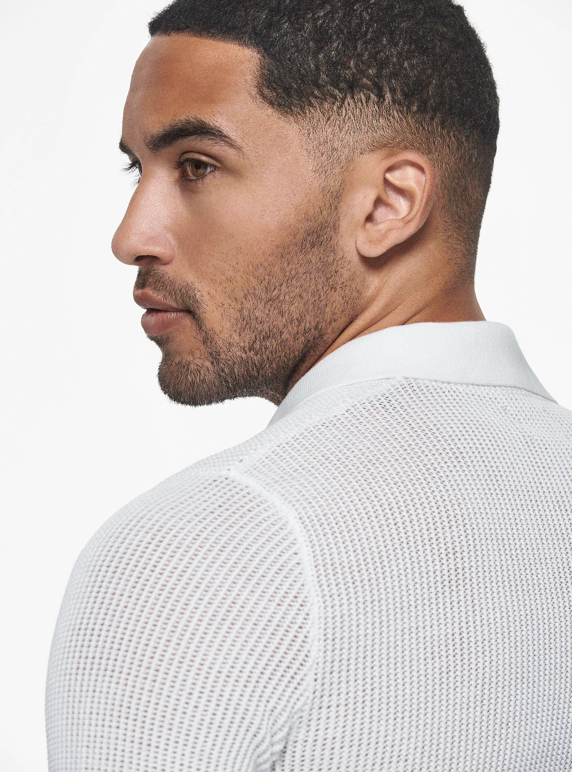 Perforated knit polo shirt, WHITE