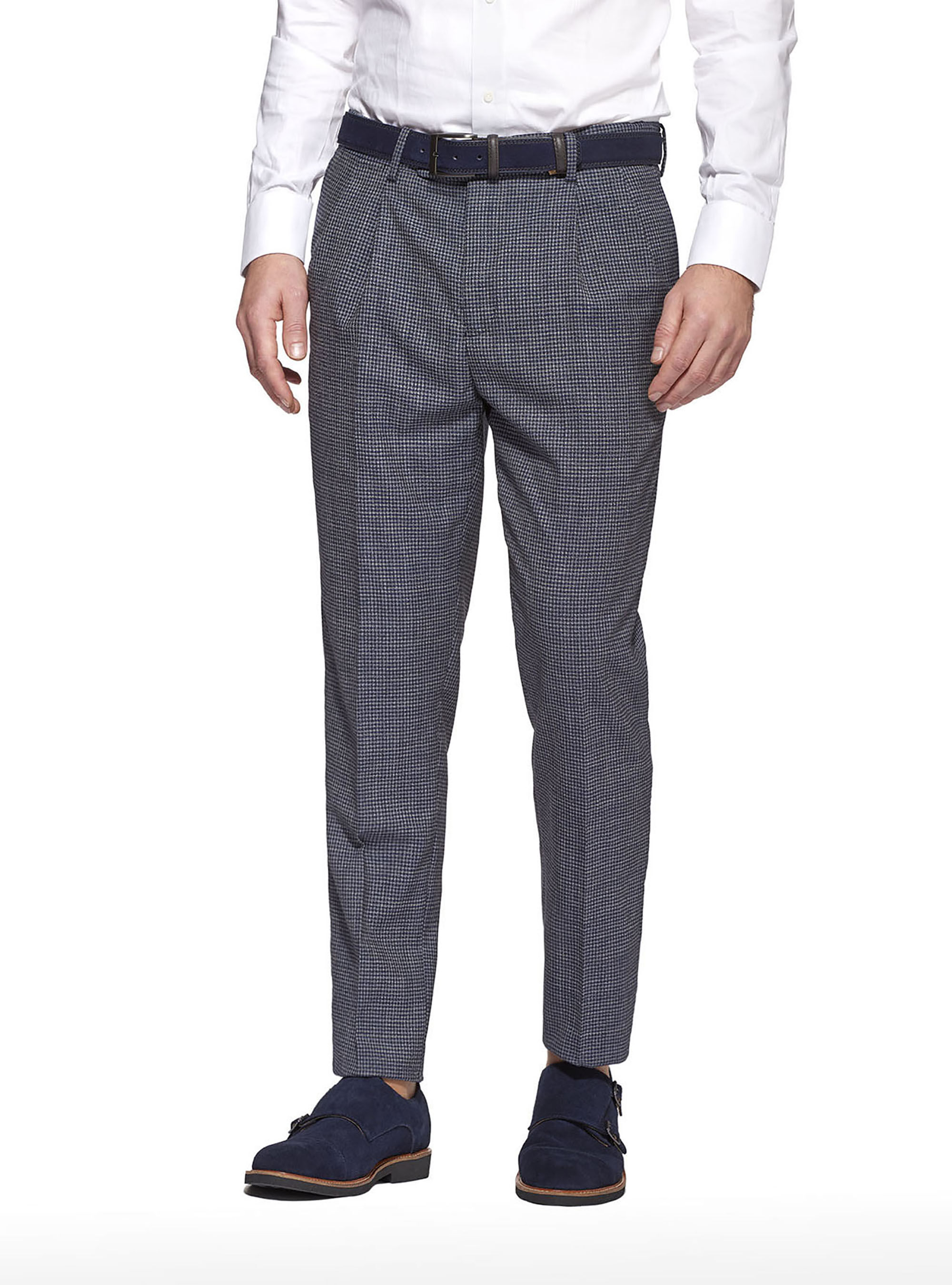 Pantalones a cuadros con doble pliegue de lana