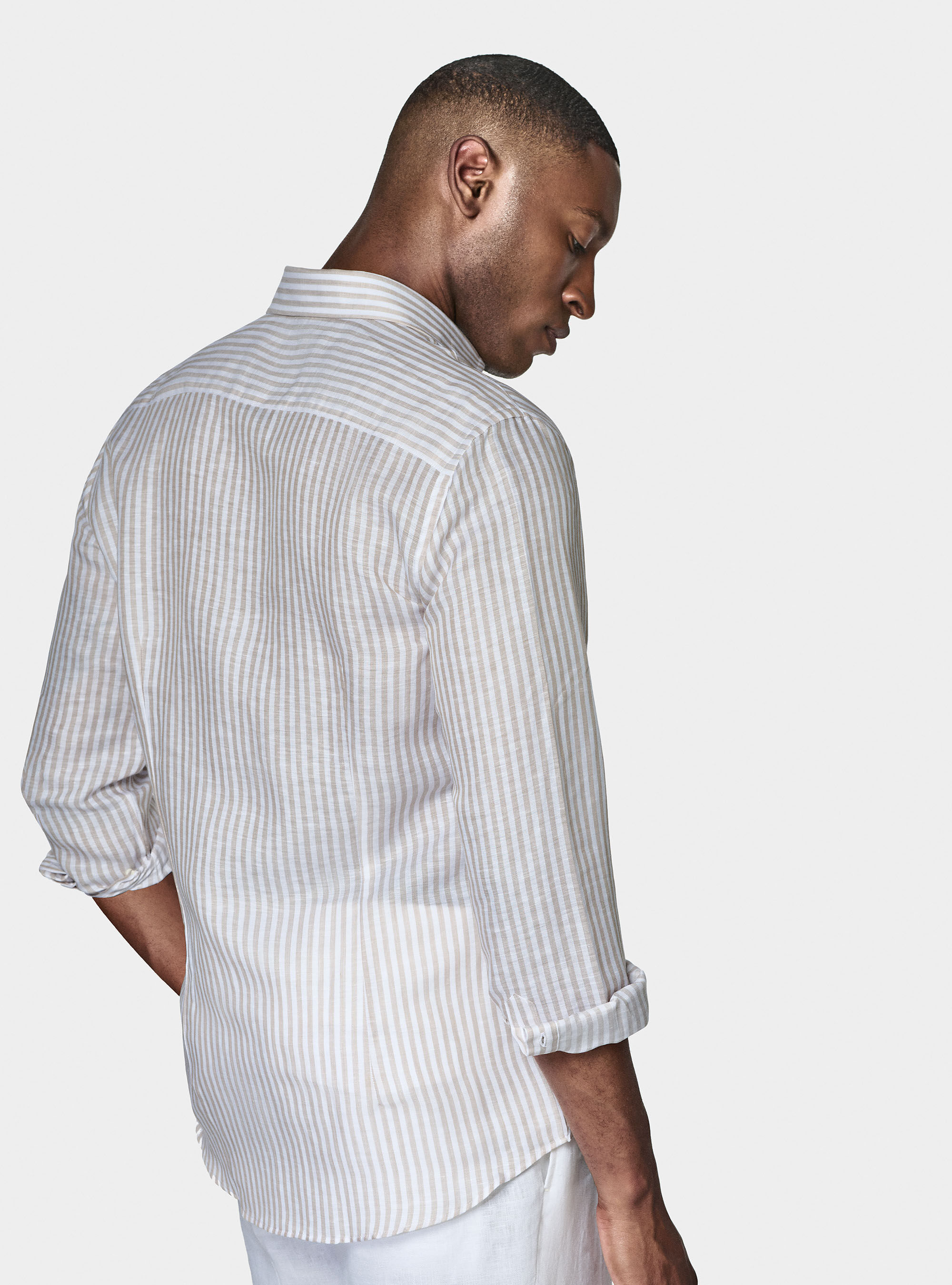 Linen blend striped shirt, SAND