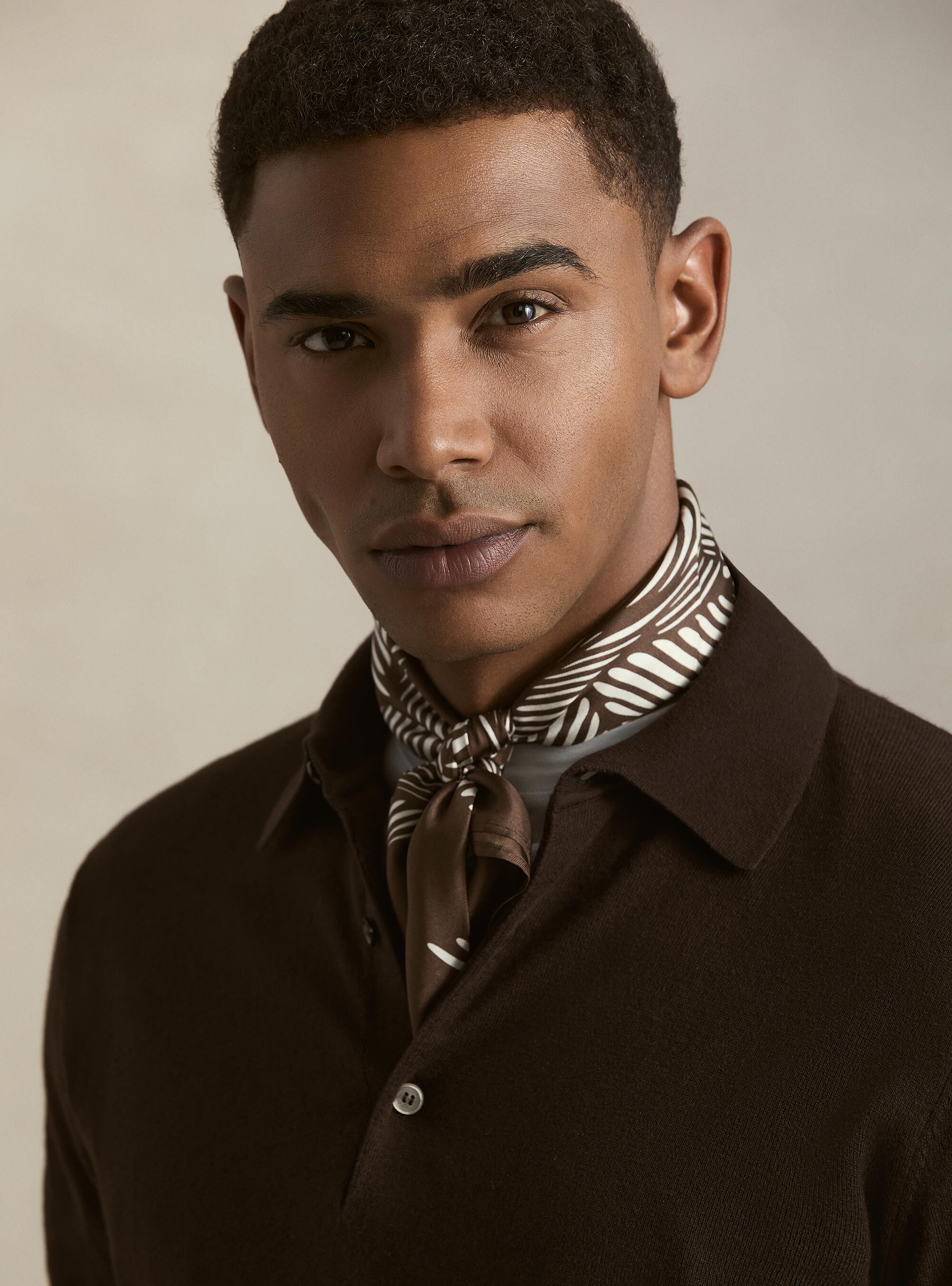Polo in maglia di cotone e cashmere, MARRONE