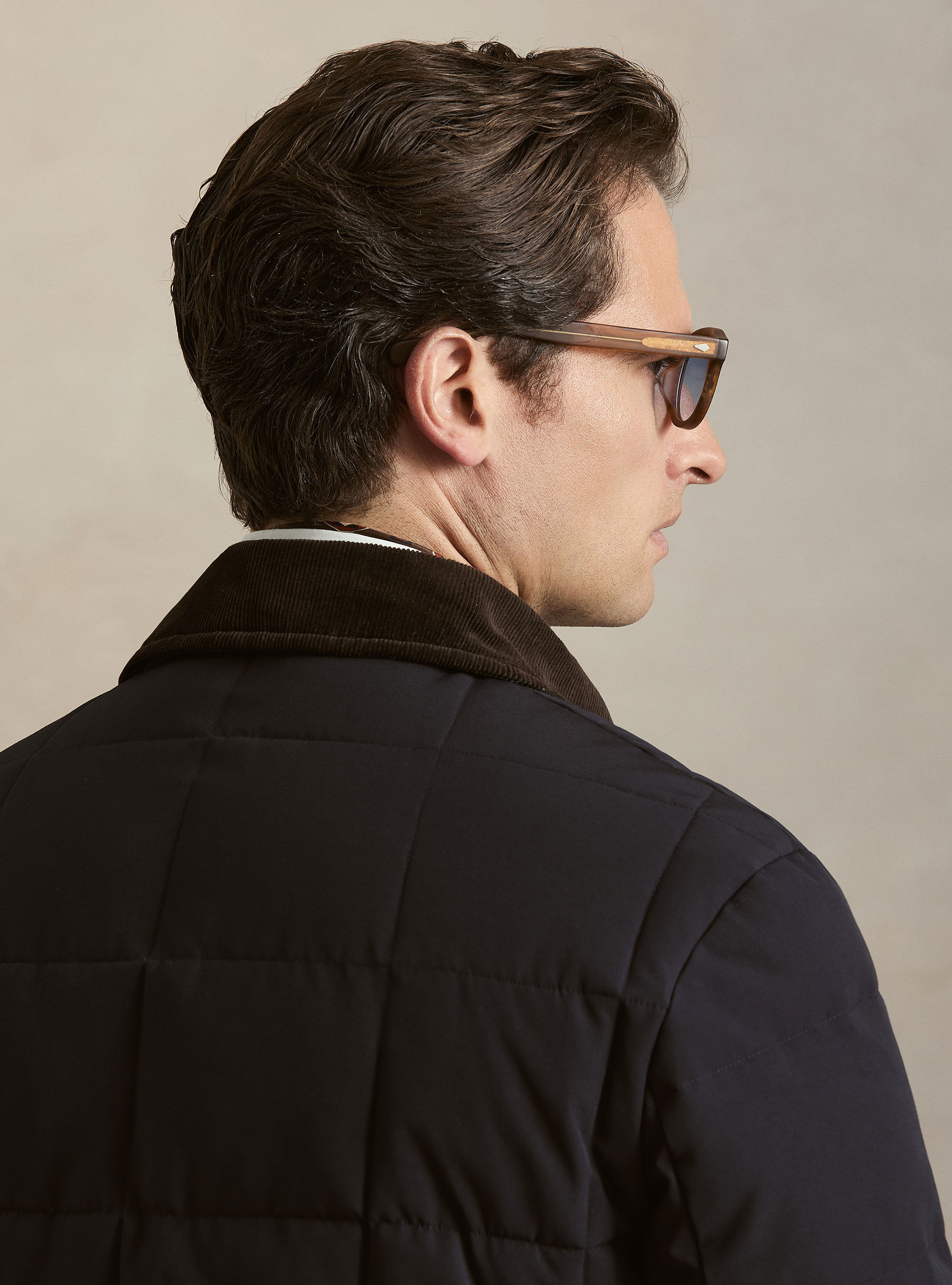 Giubbino classico trapuntato con collo camicia, BLU NAVY
