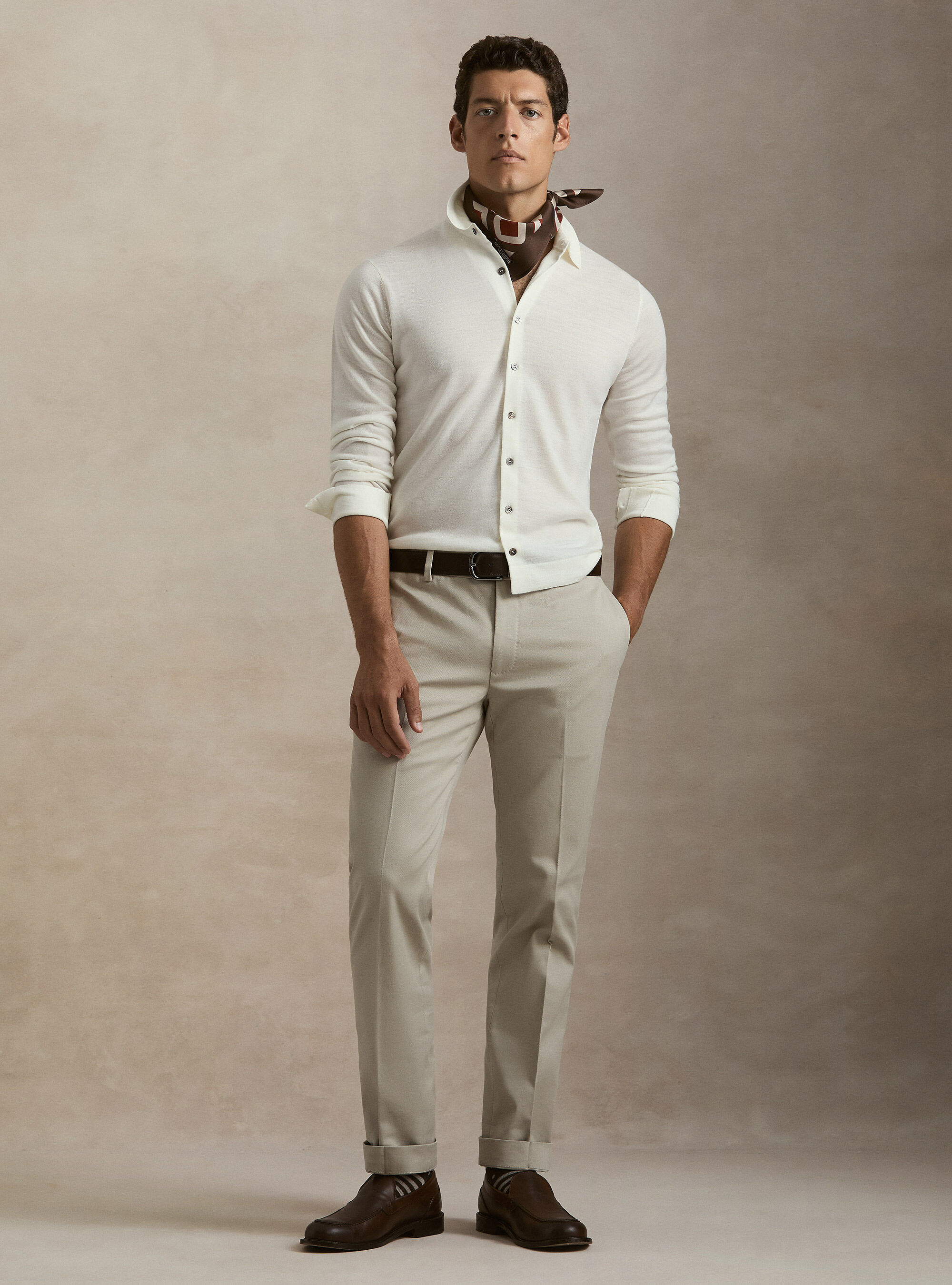 Polo en maille de laine m&eacute;rinos extrafine, BLANC
