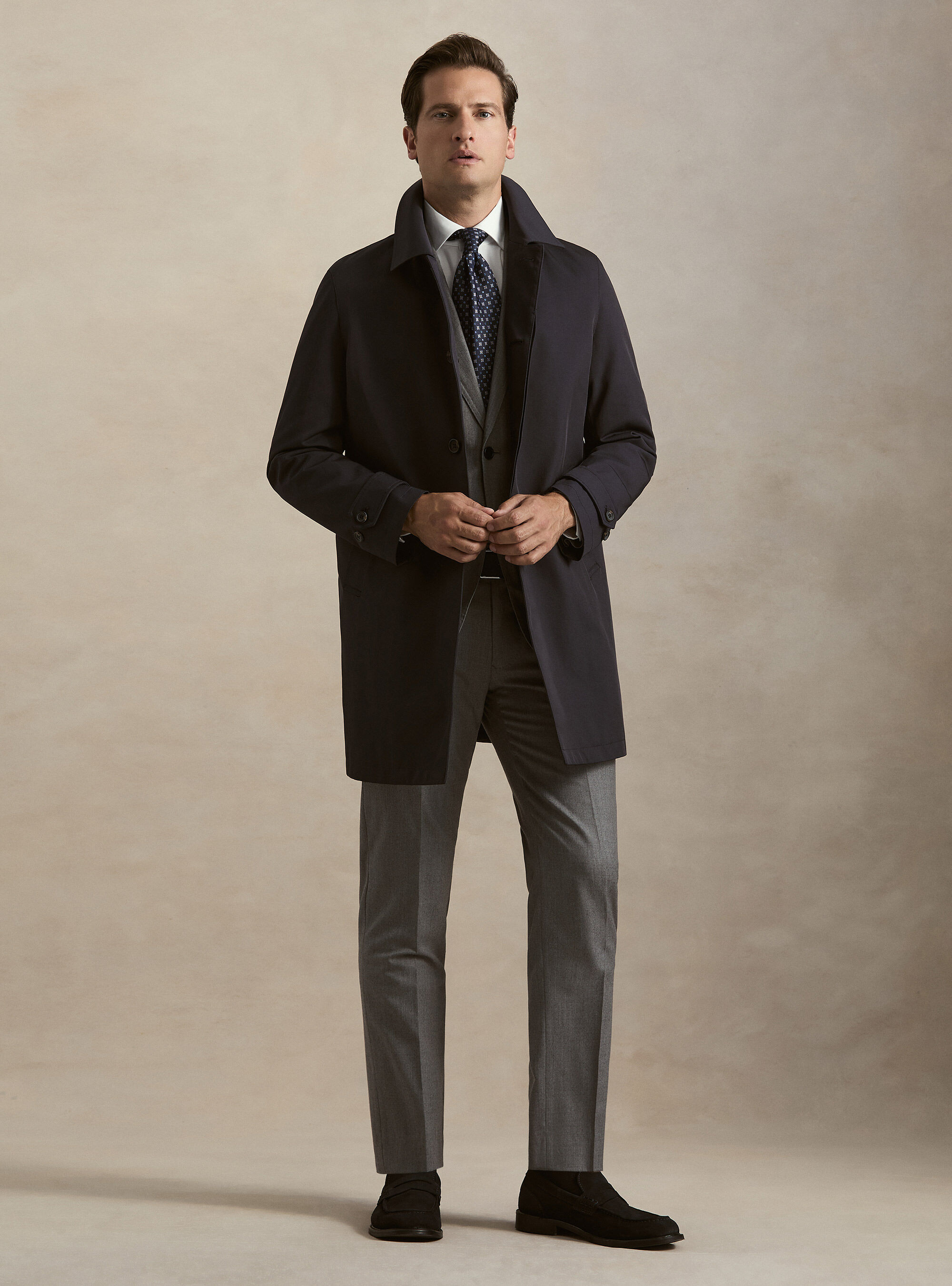 Single-breasted padded cotton blend raincoat
