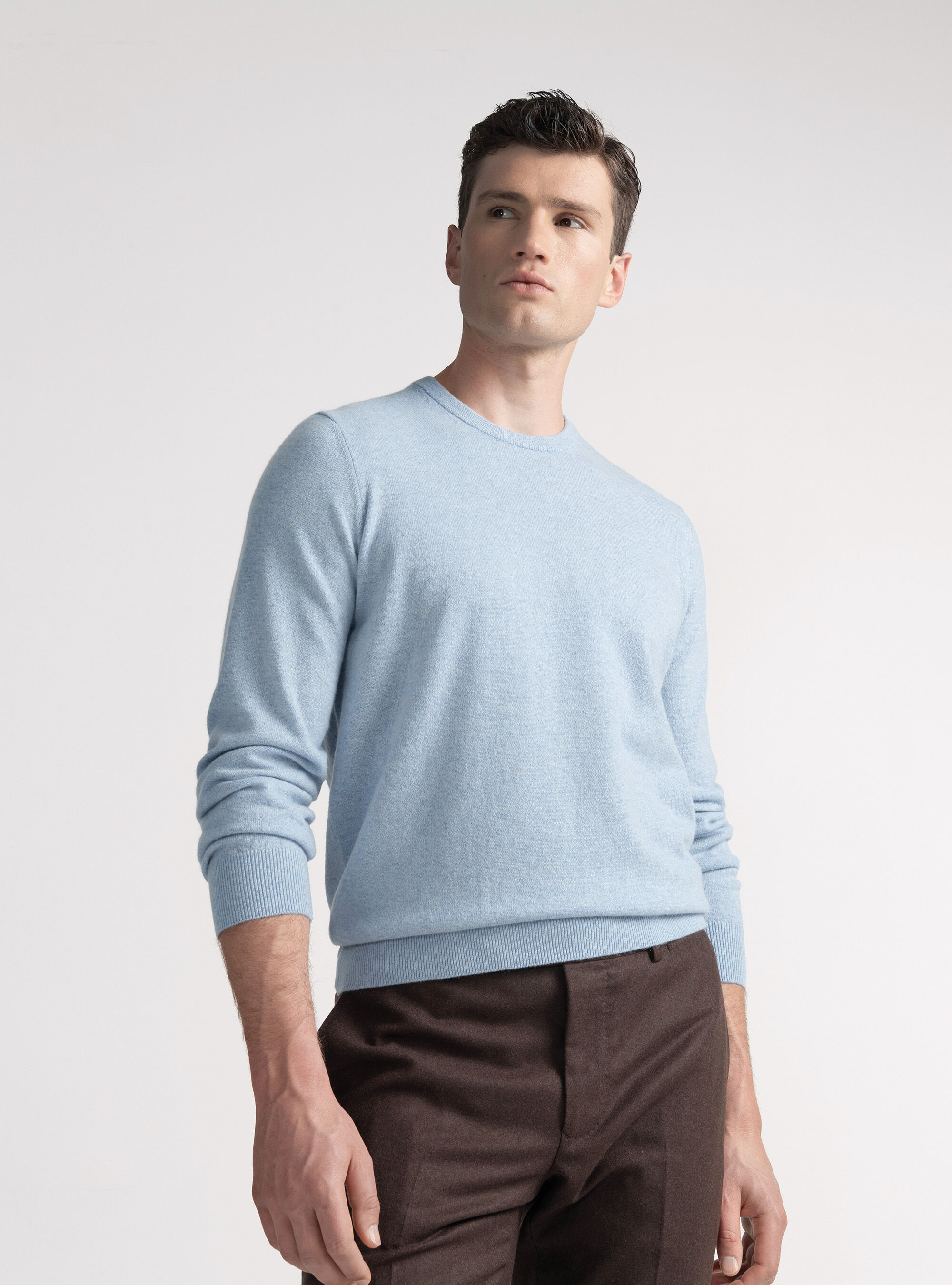 Punto de cachemira con cuello redondo, AZZURRO POLVERE 0283C