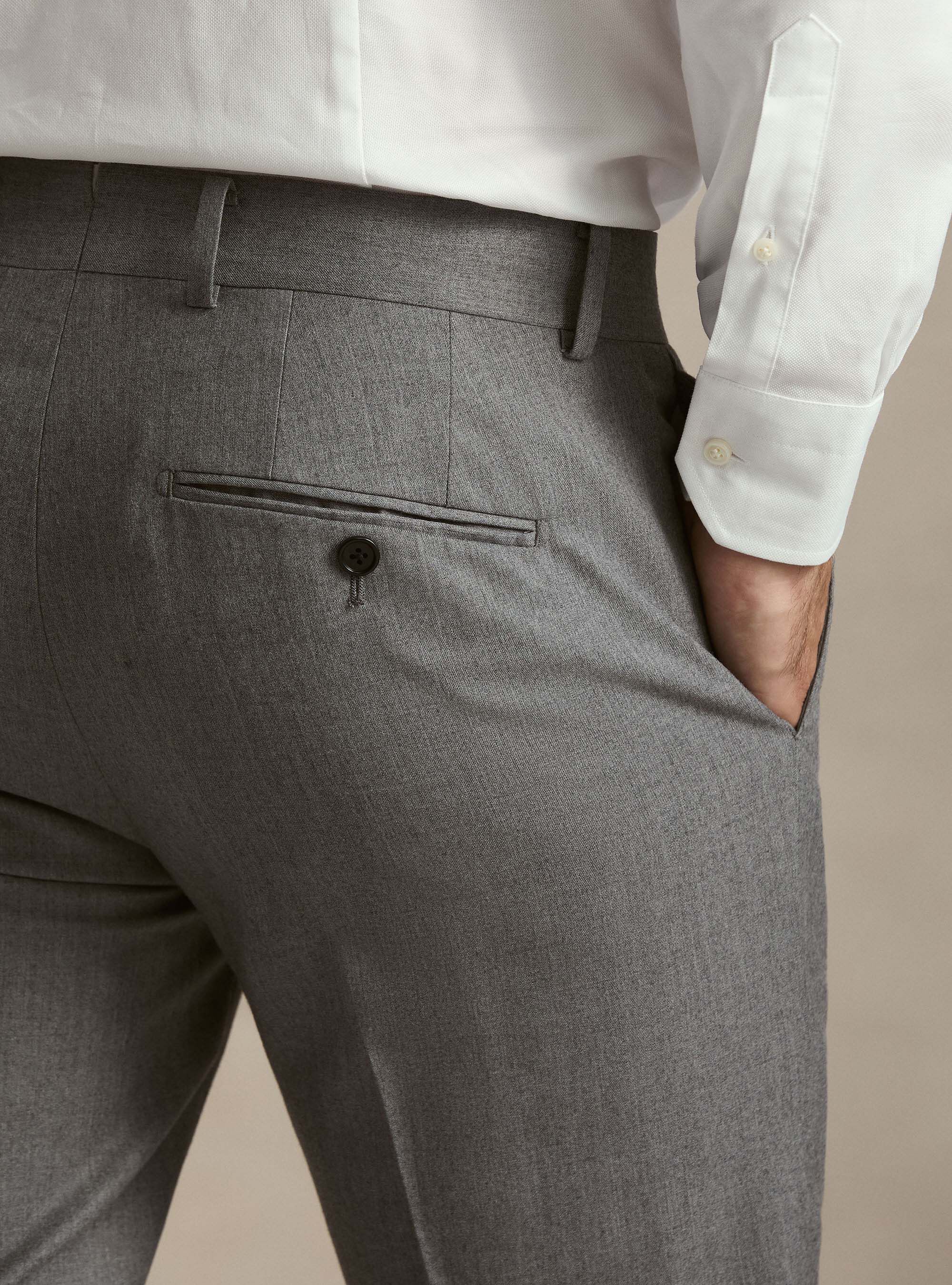 Pantaloni per abito in flanella di lana, GRIGIO MELANGE 0151C