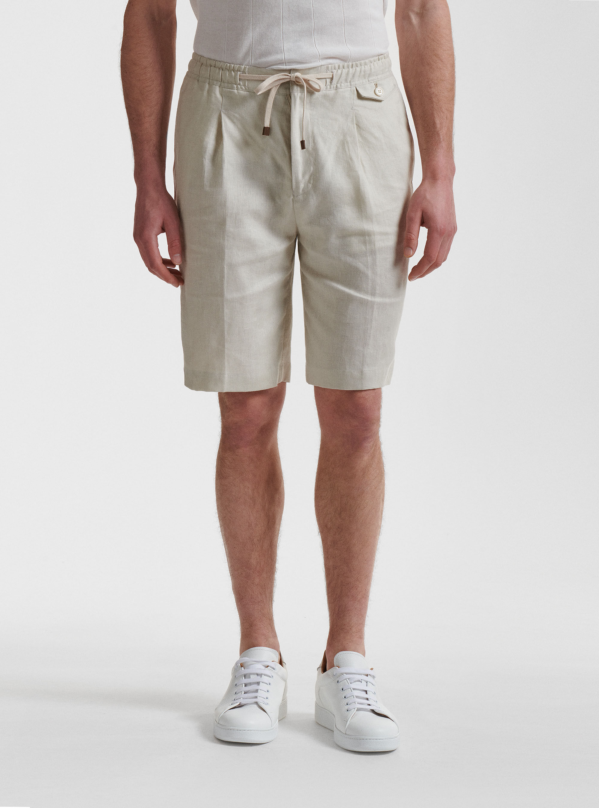 Bermuda tinta unita in puro lino, ECRU