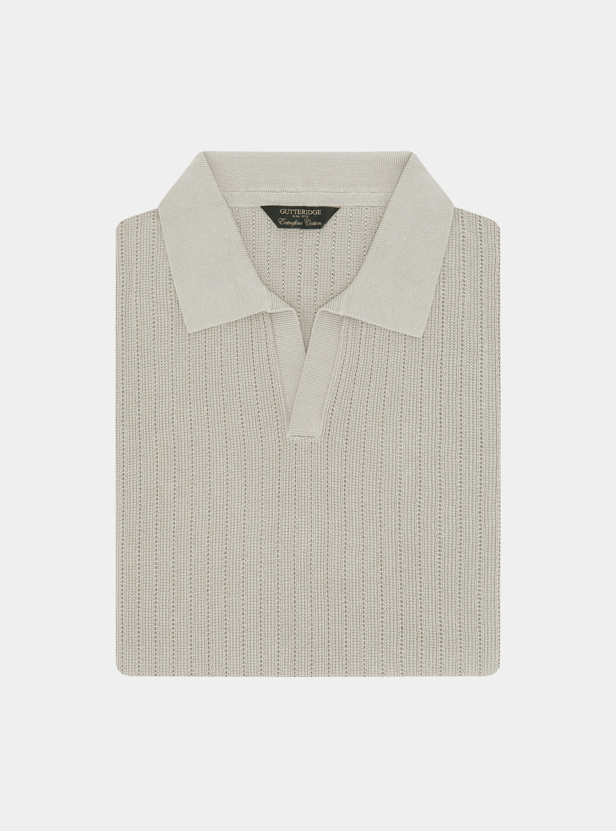 Polo in maglia traforata senza bottoni in cotone extrafine, SABBIA