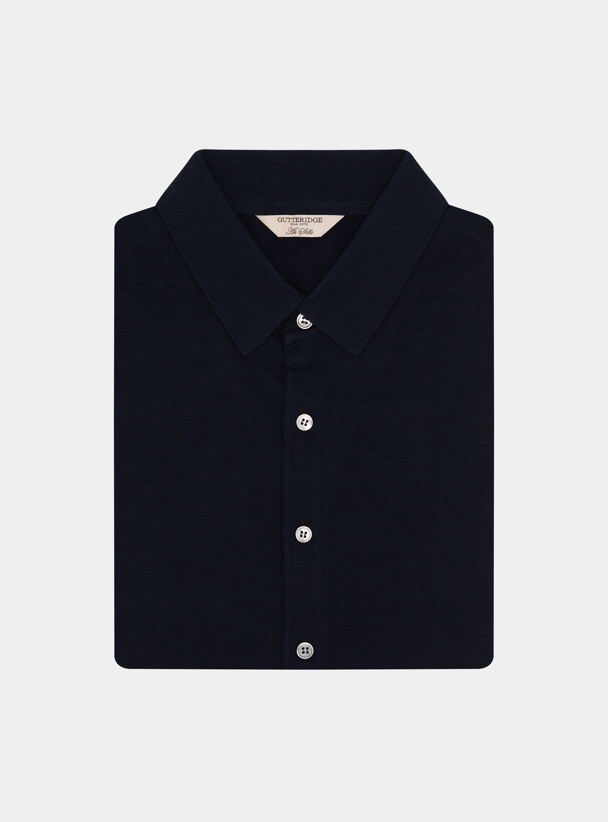 Polo camicia in cotone e seta, BLU NAVY