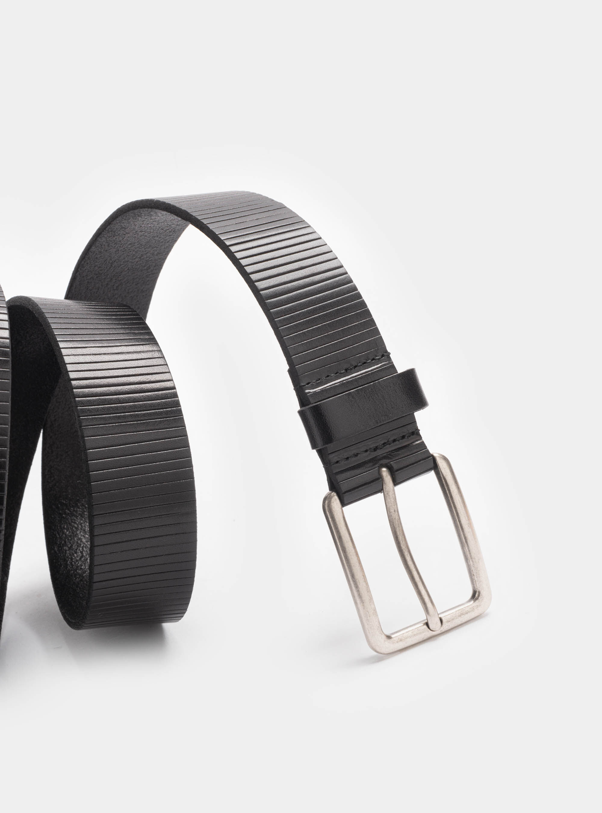 Multi-striped leather belt, BLACK