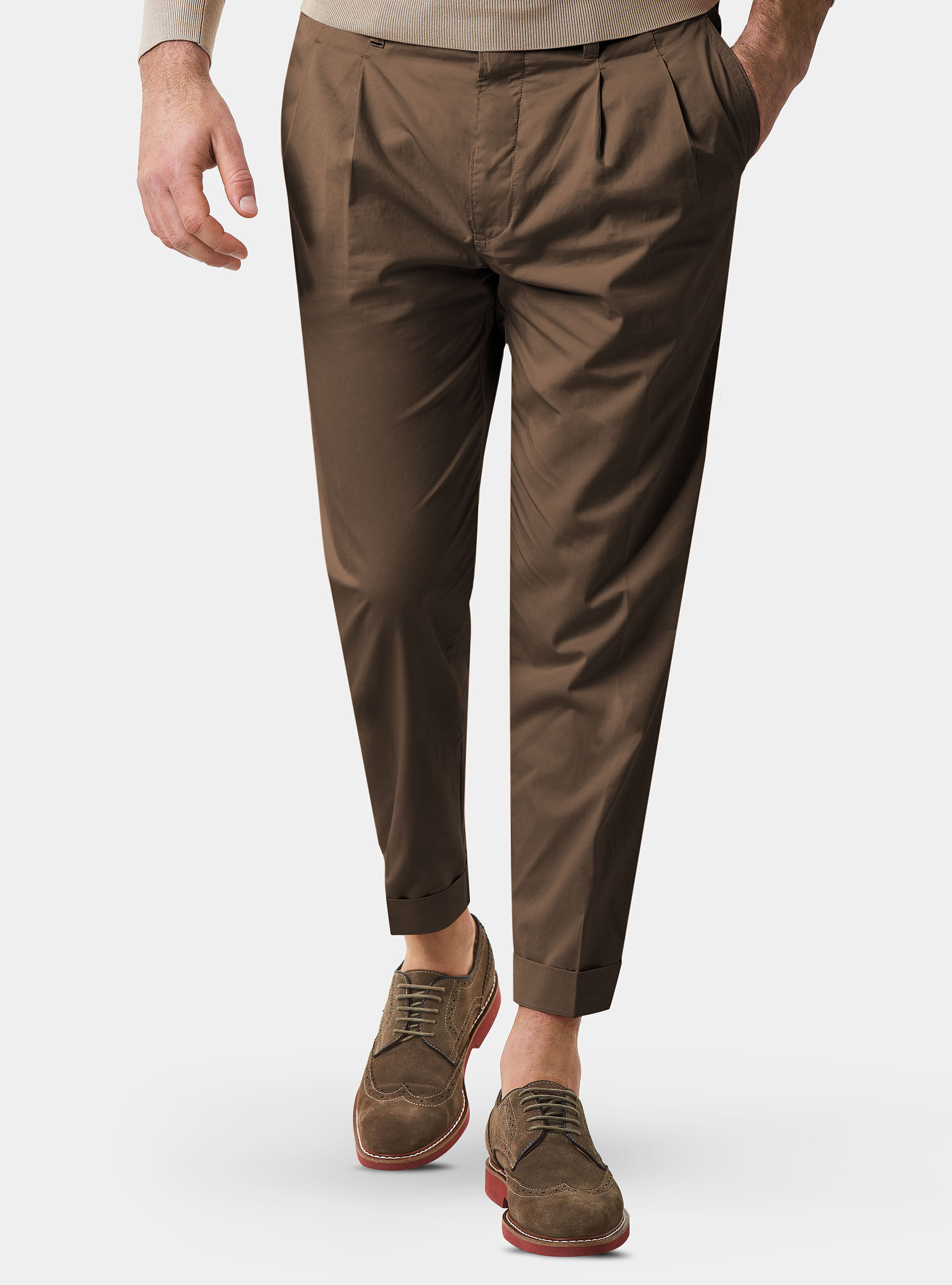 Pantaloni doppia pinces in twill di cotone