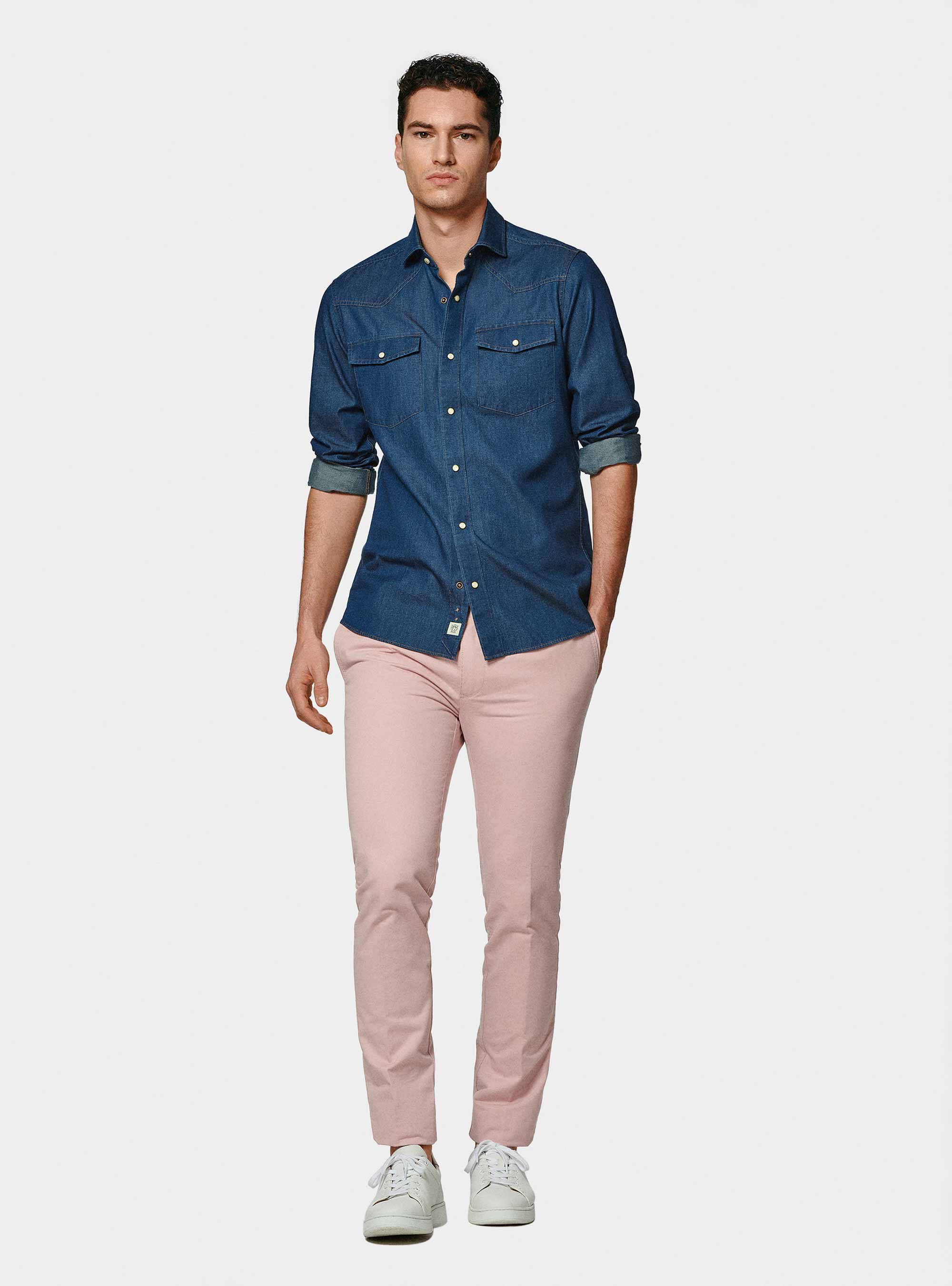 Camicia western in cotone chambray