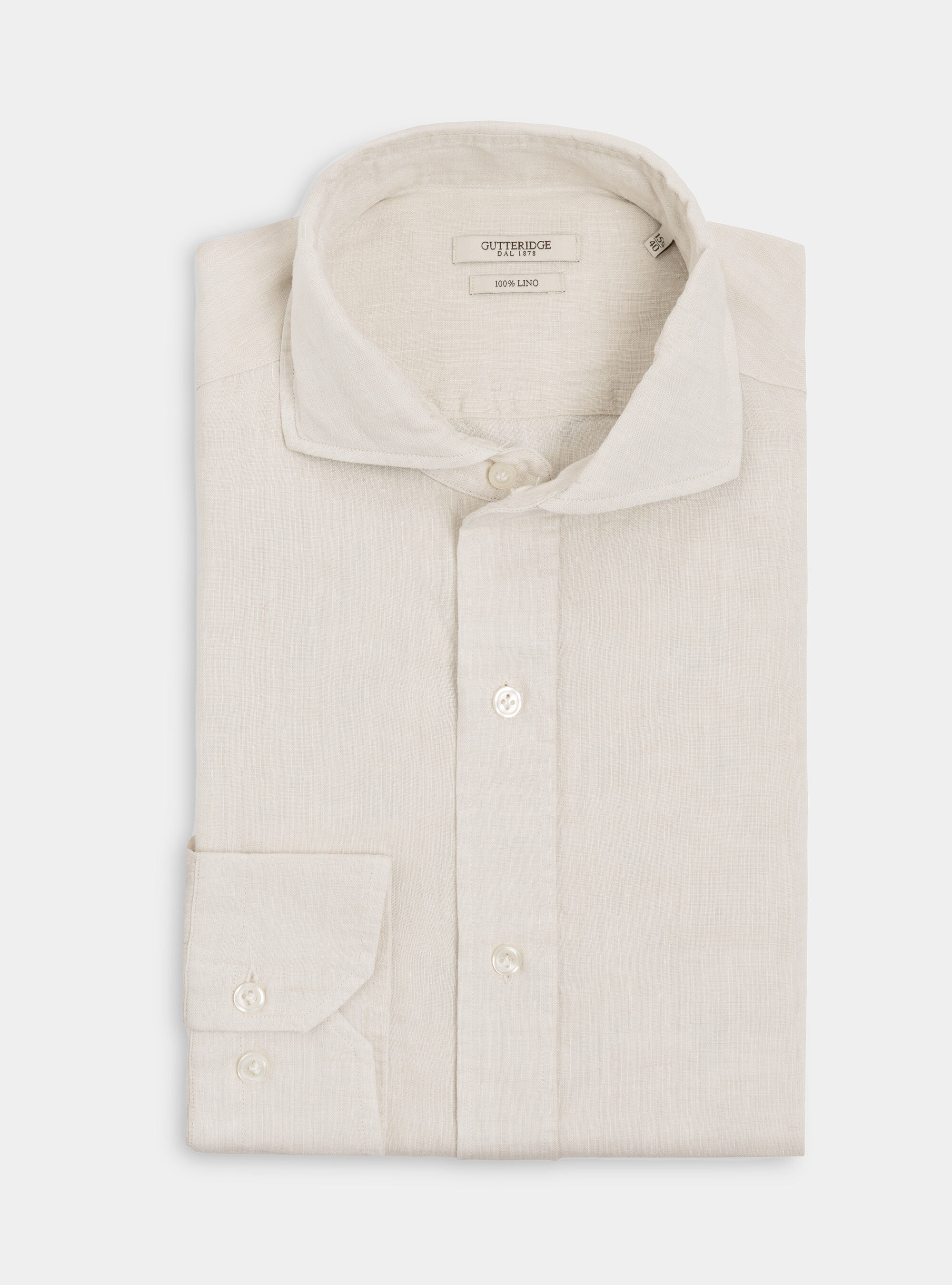 Camicia collo francese in lino, ECRU