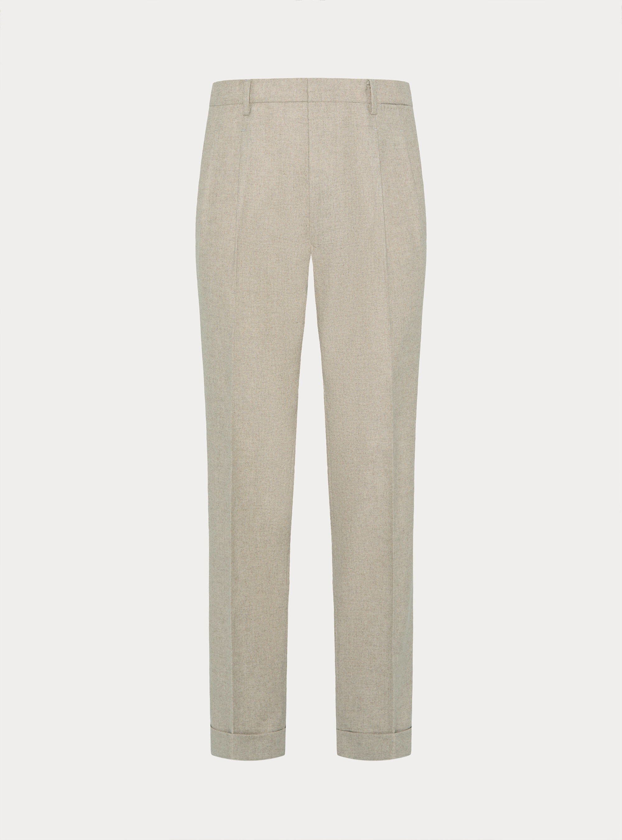 Lightweight wool blend pleated trousers, ECRU