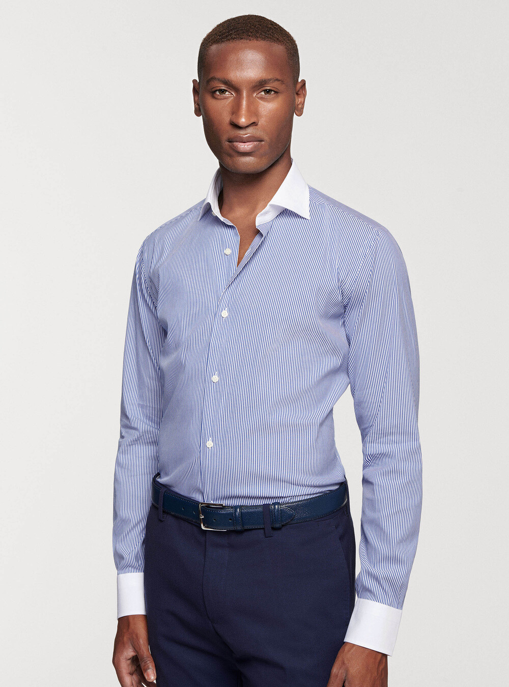 Chemise à col contrasté en popeline extensible | GutteridgeEU | Homme