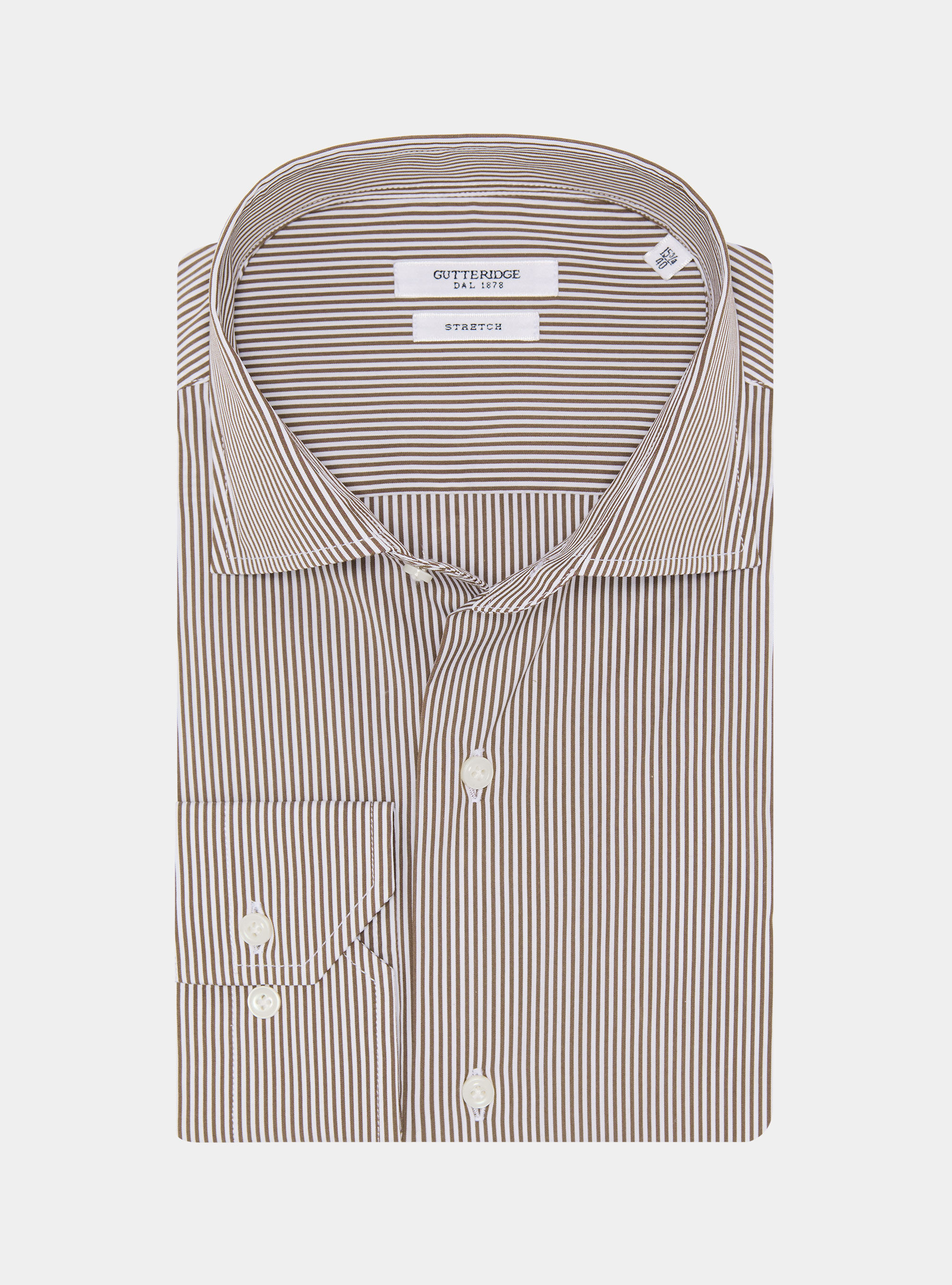 Camisa de rayas de popel&iacute;n de algod&oacute;n el&aacute;stico, MARRON