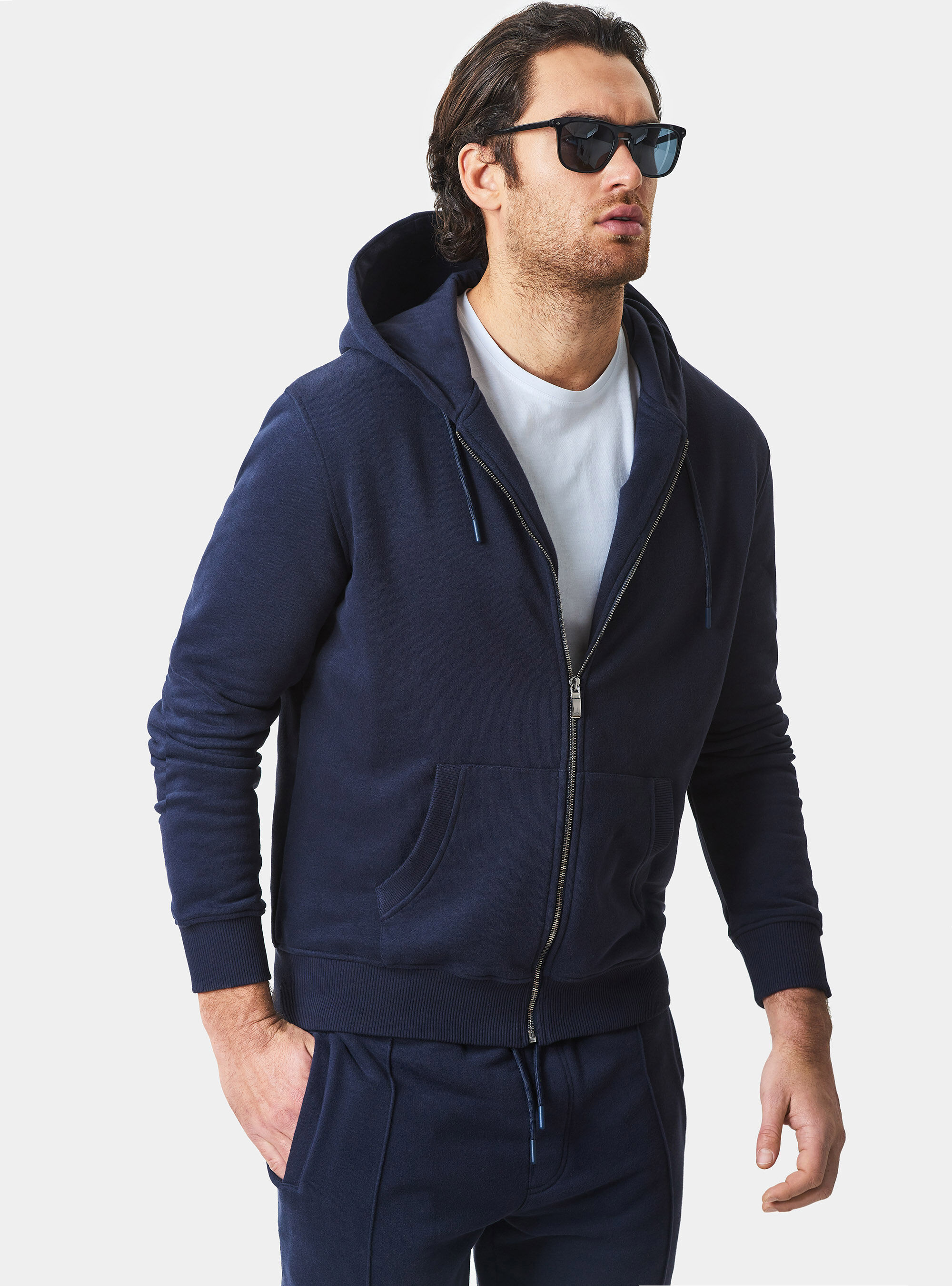navy sweatshirt cardigan