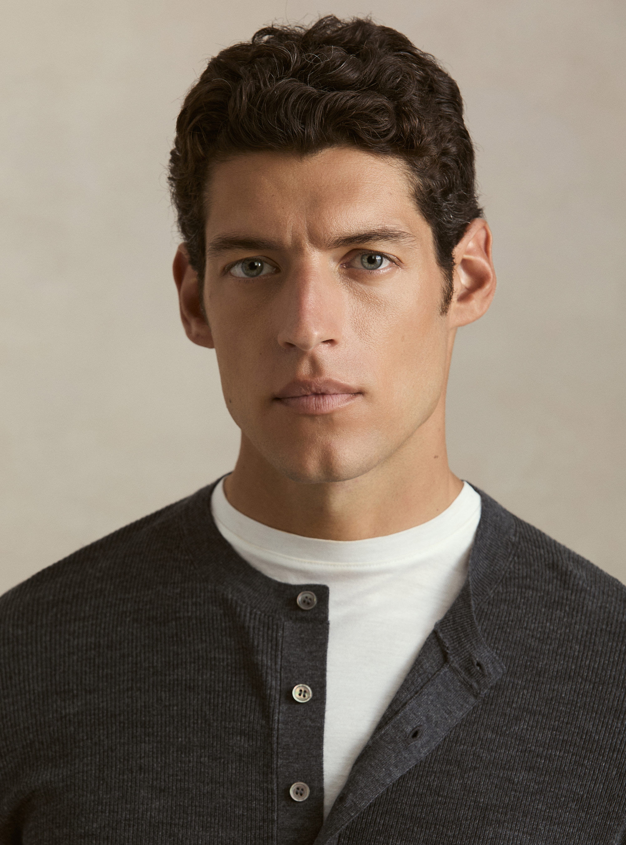 Ribbed wool Henley shirt, ASPHALT GREY