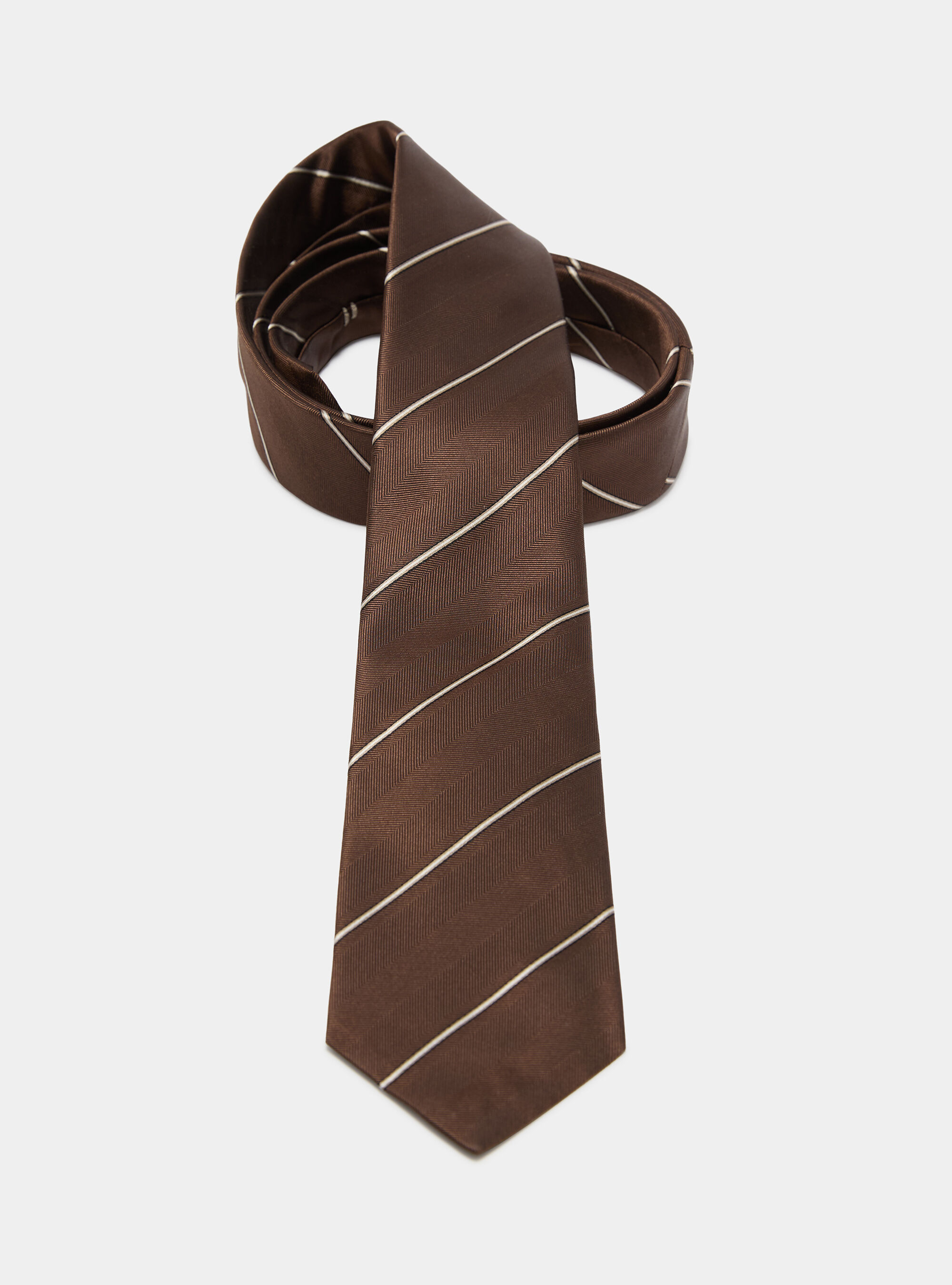 Narrow-striped silk tie, BROWN