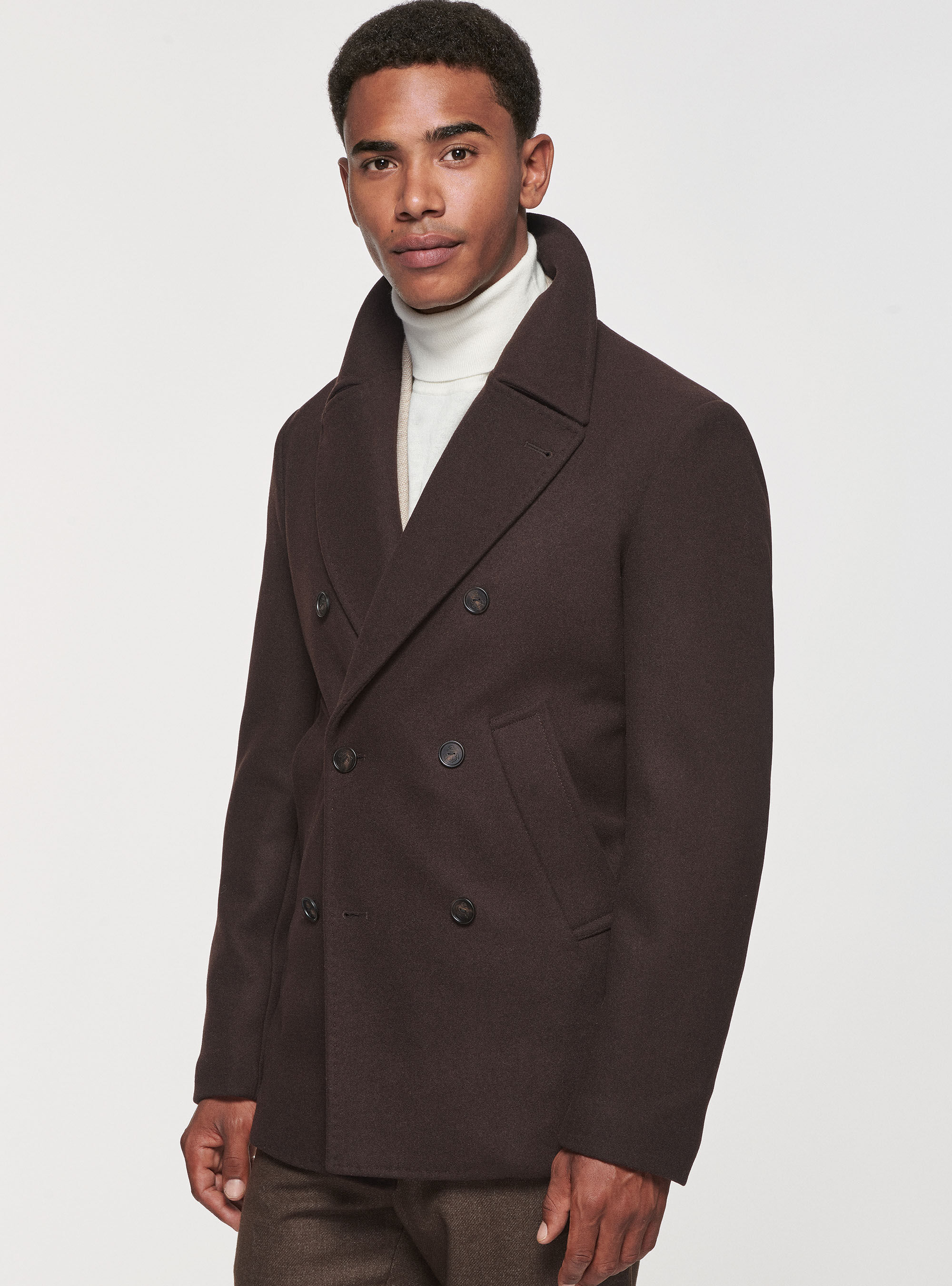 Mens wool pea clearance coat slim fit