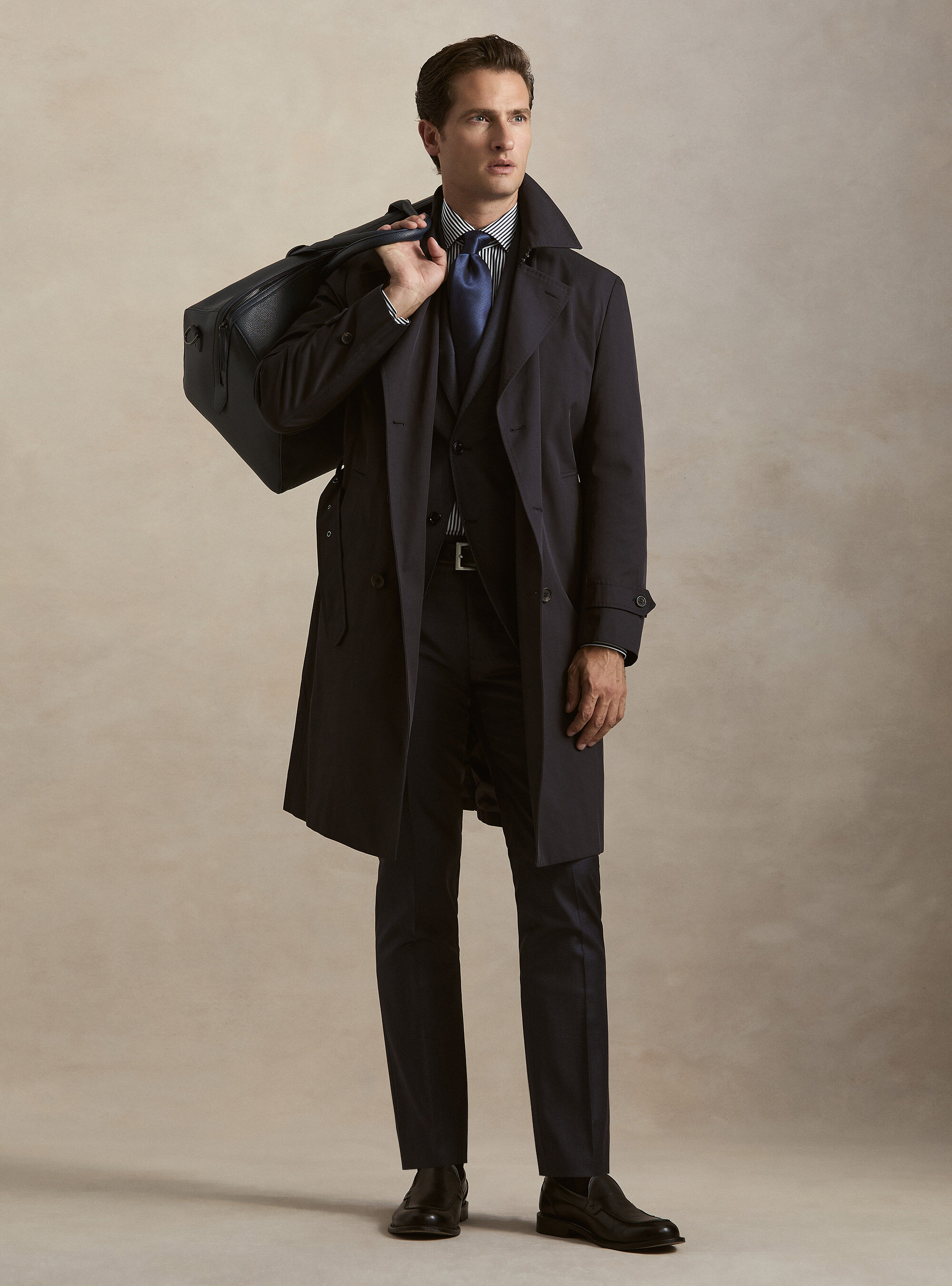 Double-breasted cotton blend trench coat
