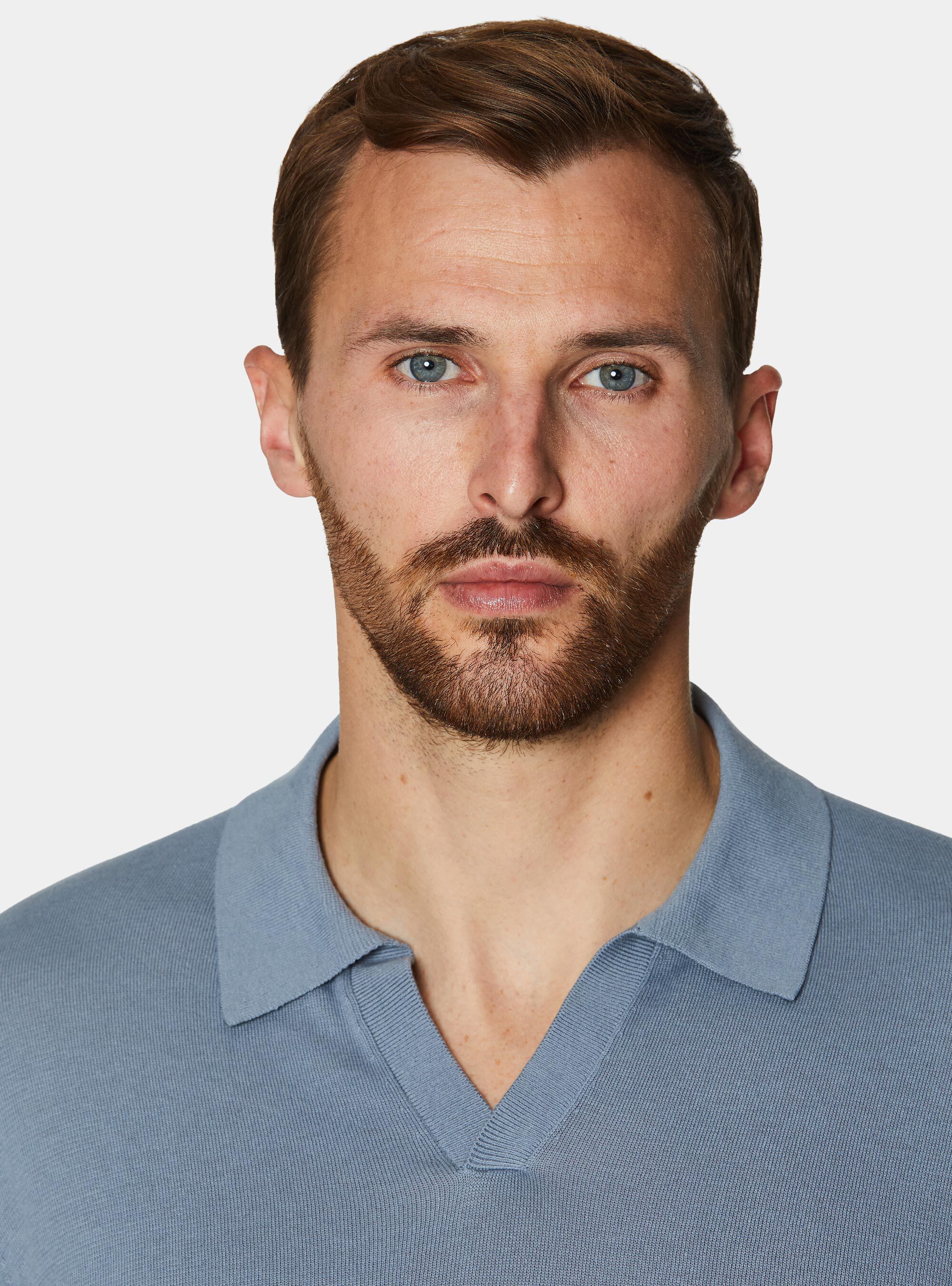 Polo in maglia senza bottoni in cotone extrafine, AVIO 0292C