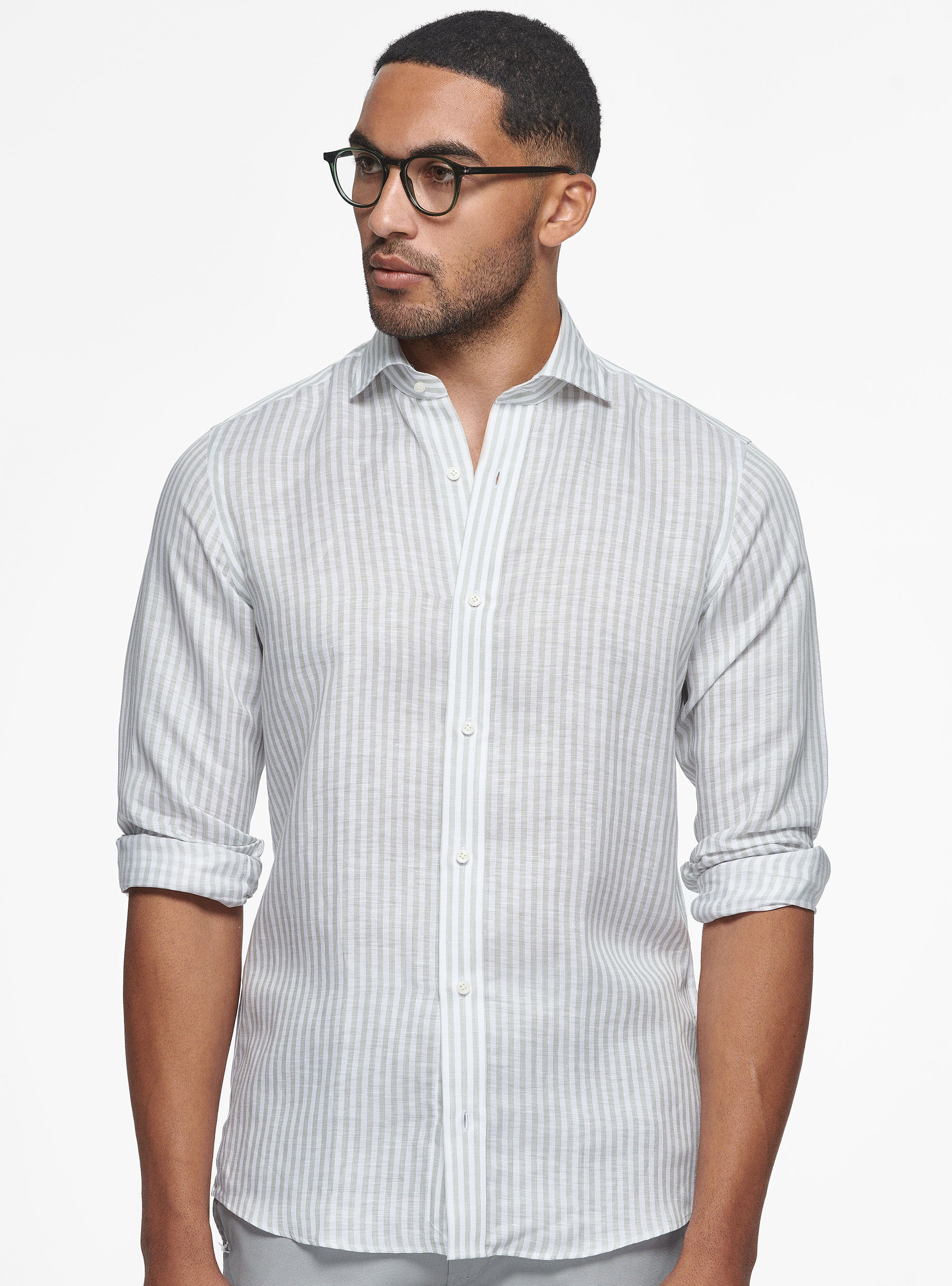 Camicia rigata in misto lino Gutteridge Camicie Uomo