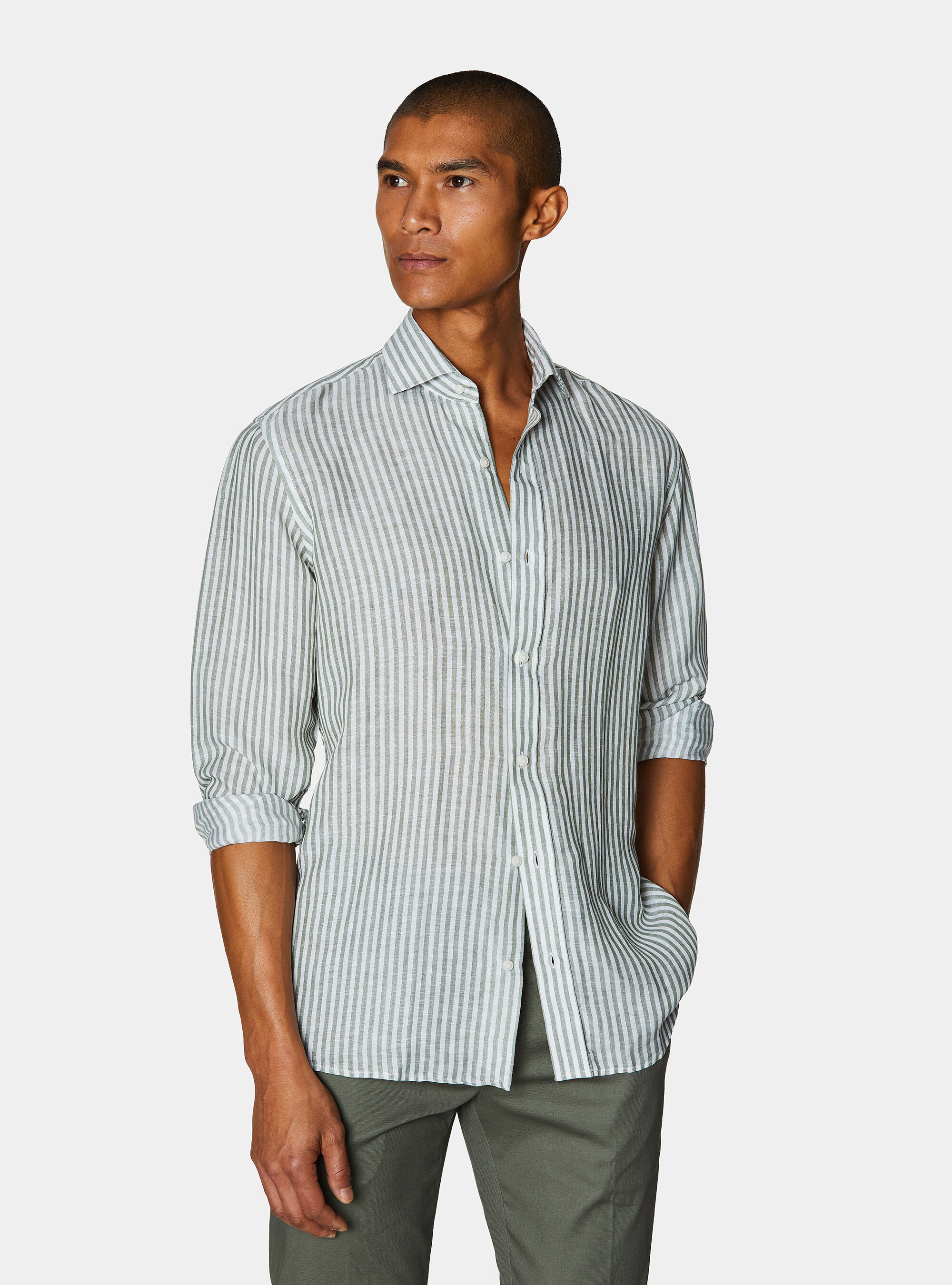 Camicia rigata in misto lino