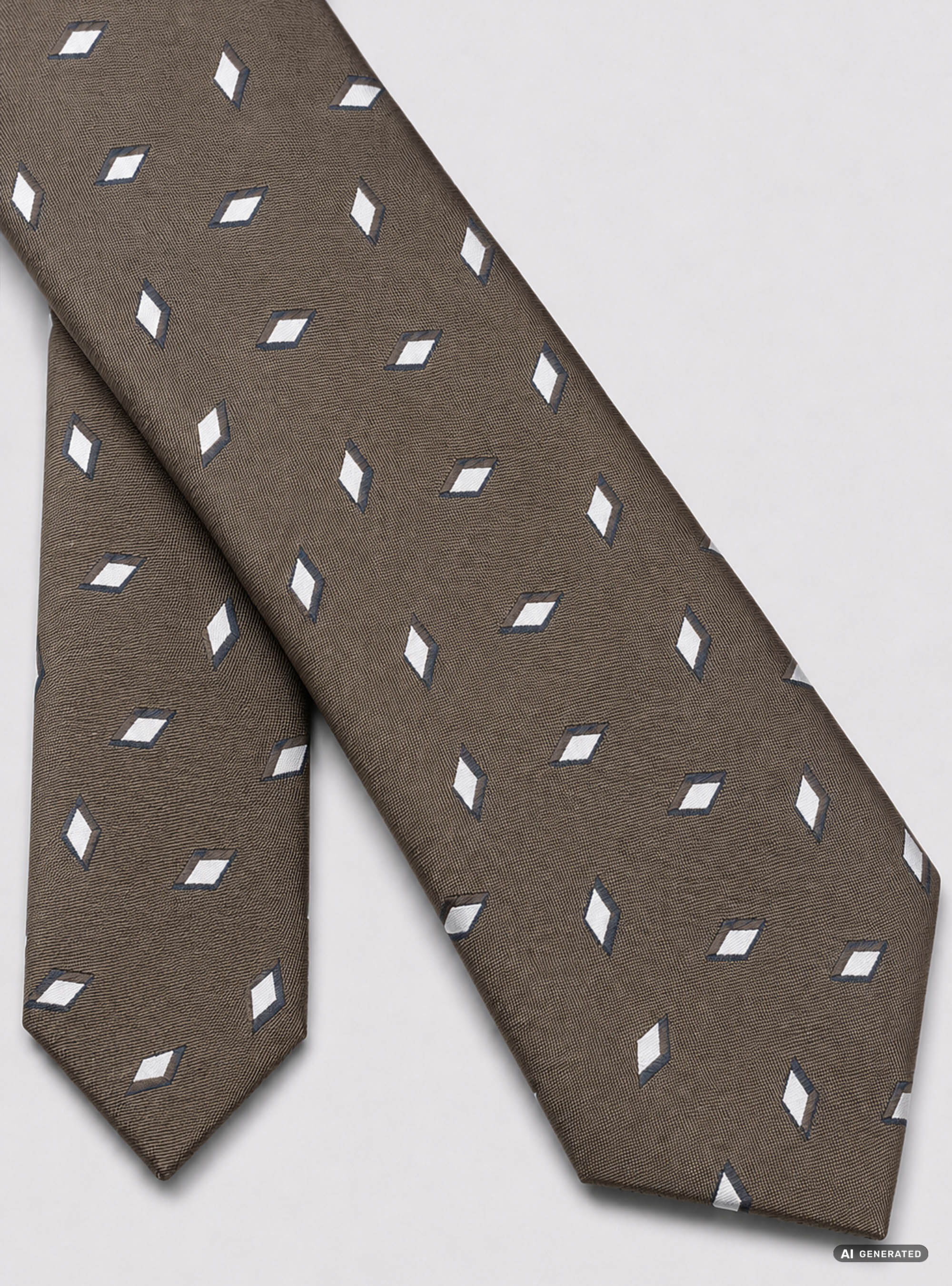 Cravatta in twill di seta fantasia geometrica, MARRONE