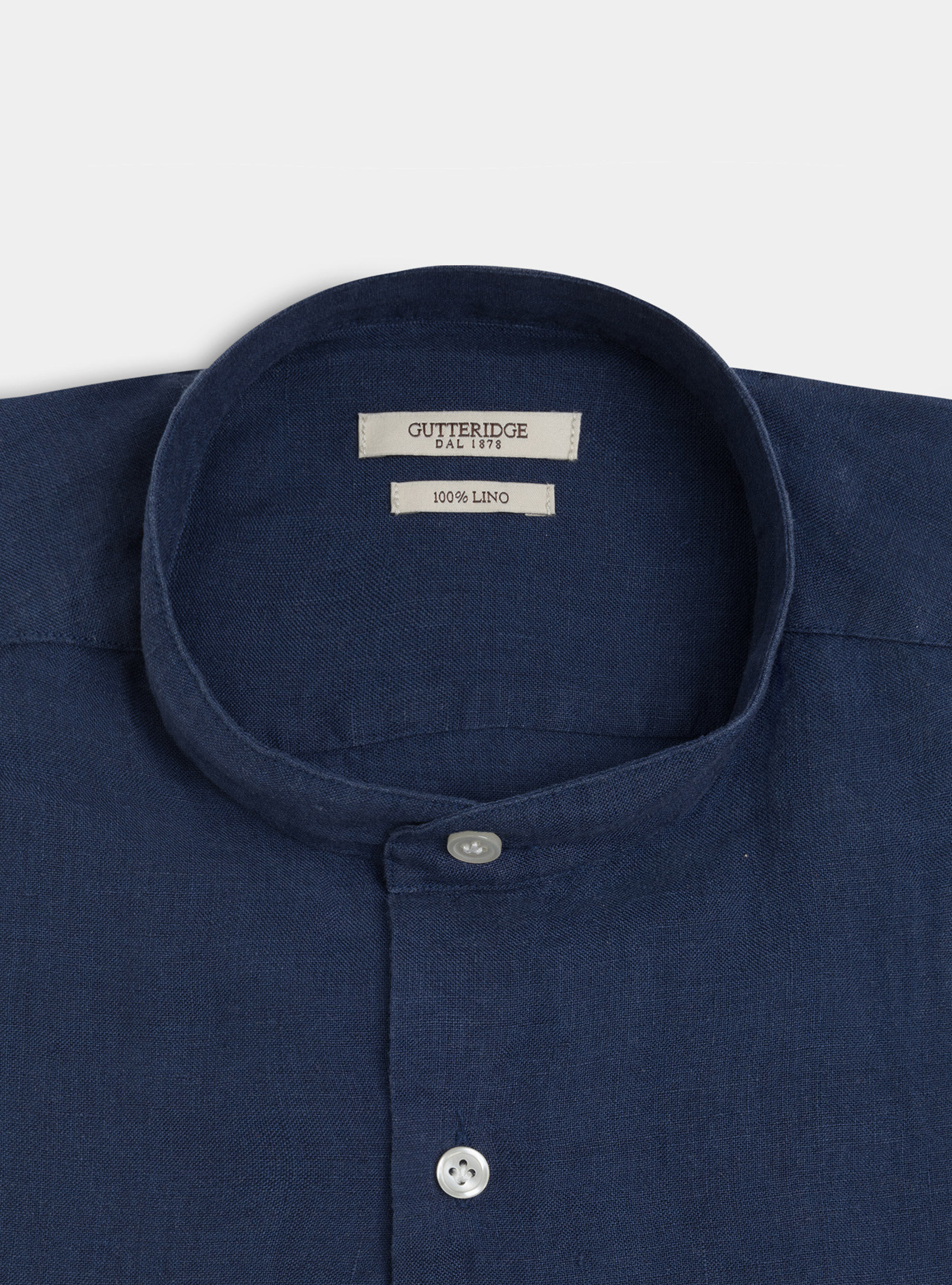 Camicia coreana in puro lino, BLU NAVY