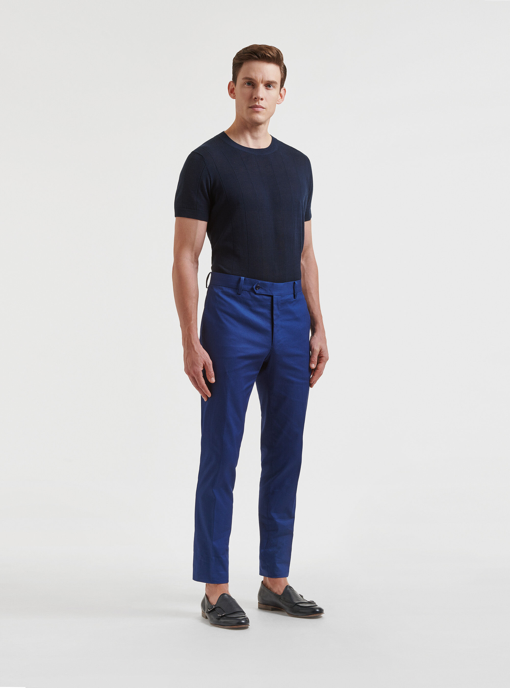 Pantaloni per abito in cotone armaturato, BLU