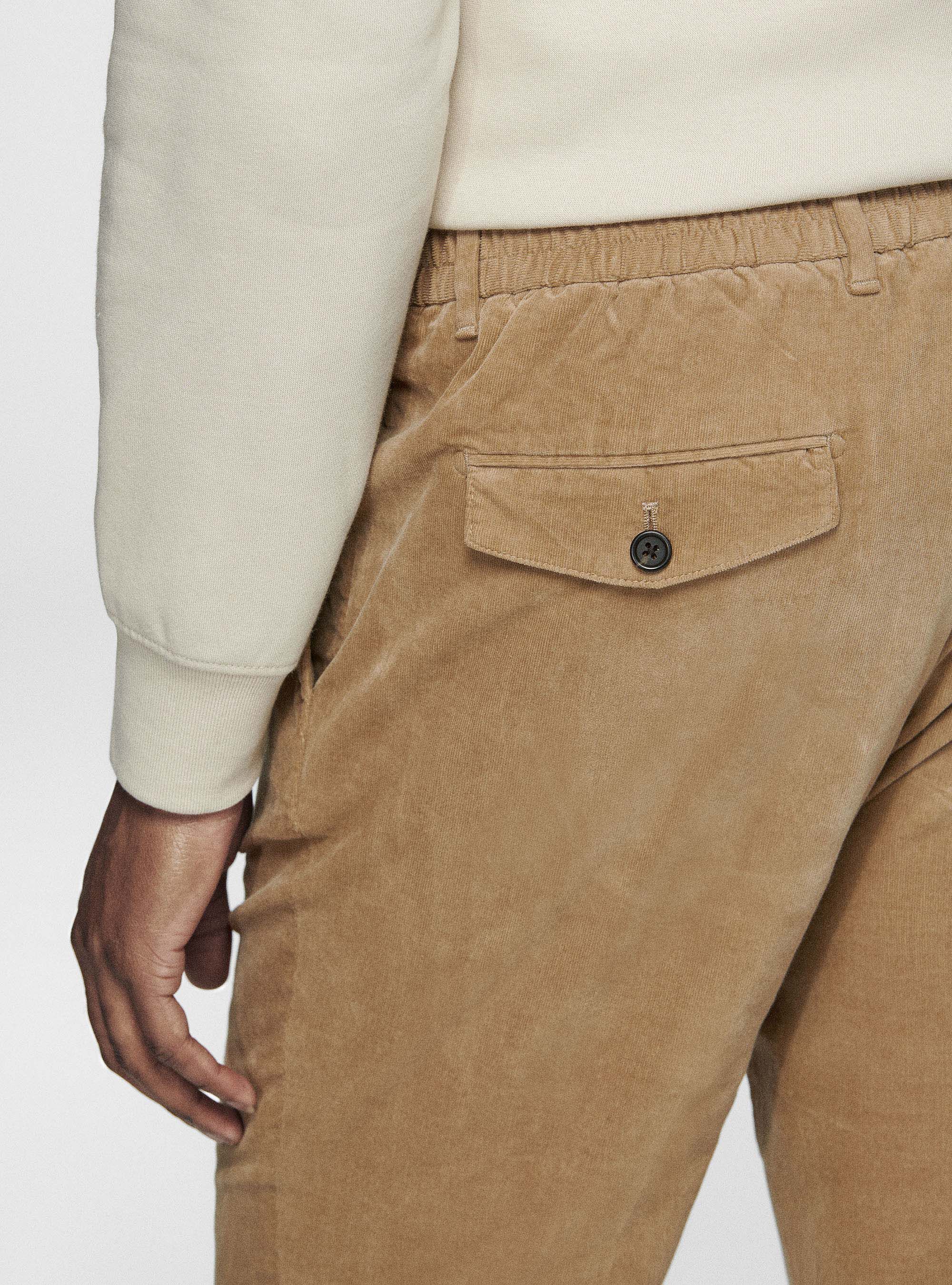 Pantaloni con elastico in velluto millerighe, SABBIA