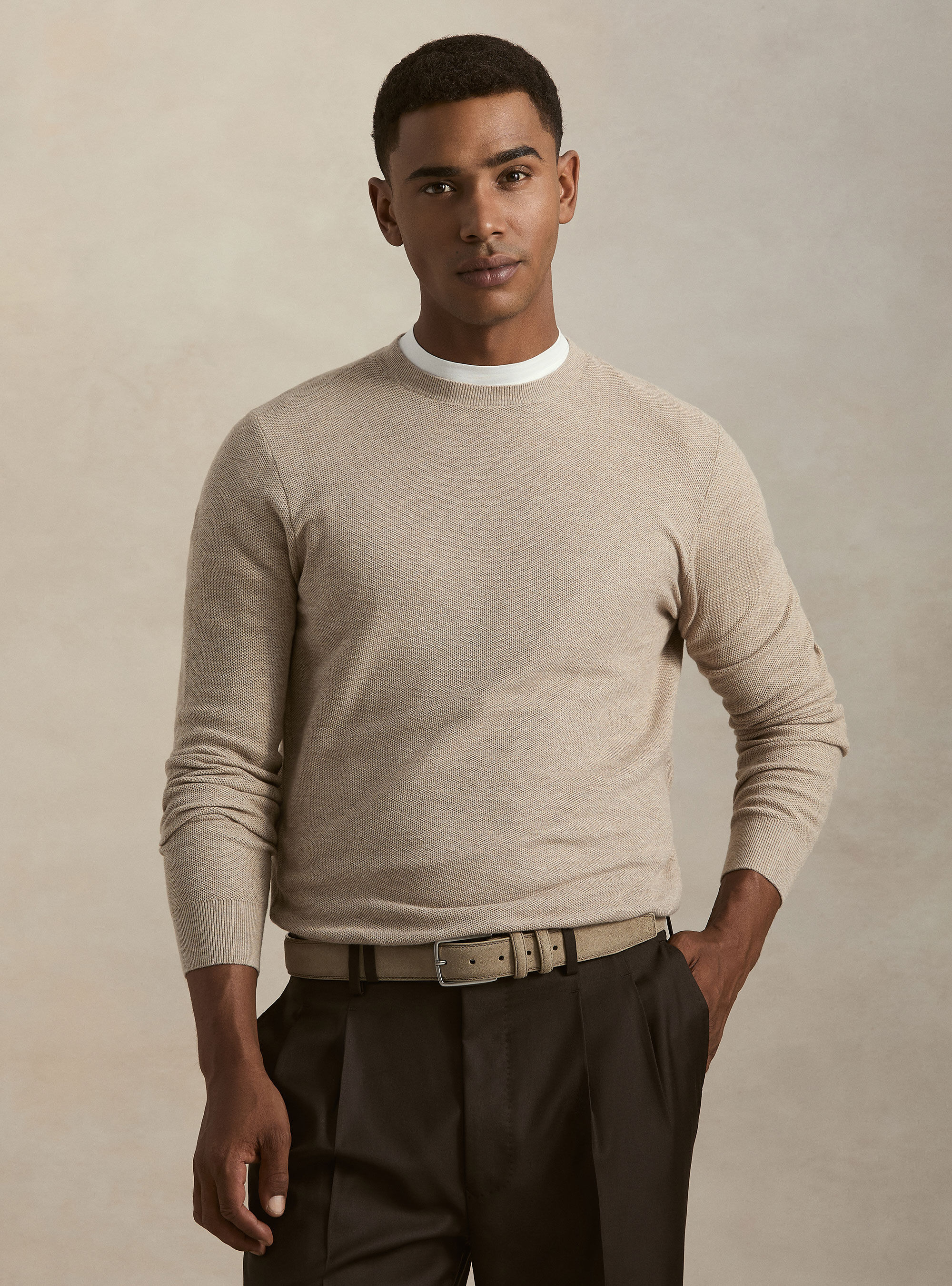 Girocollo in maglia nido d'ape in cotone cashmere